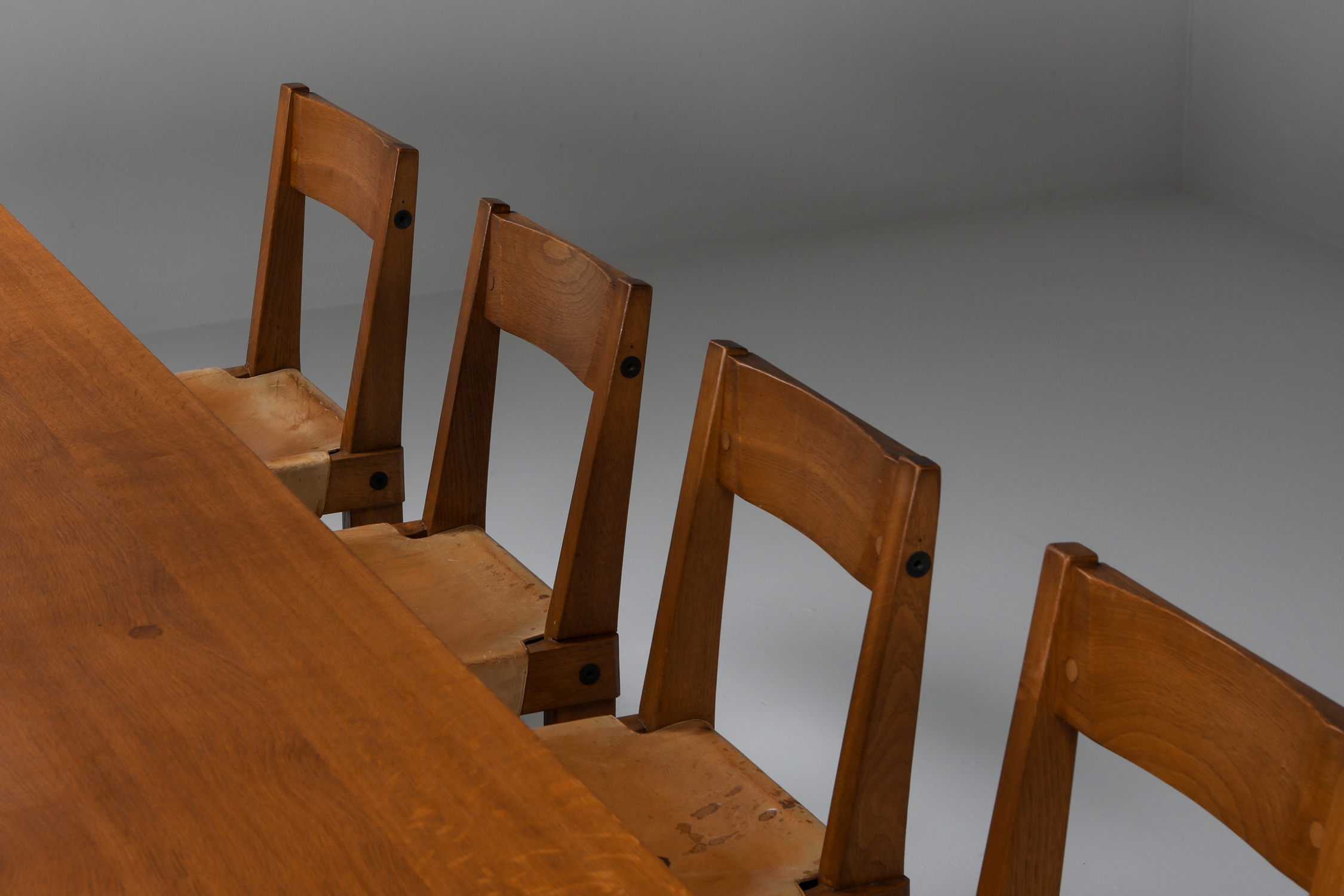 Pierre Chapo dining set with T01D table and S24 chairs in solid elm - 1960s