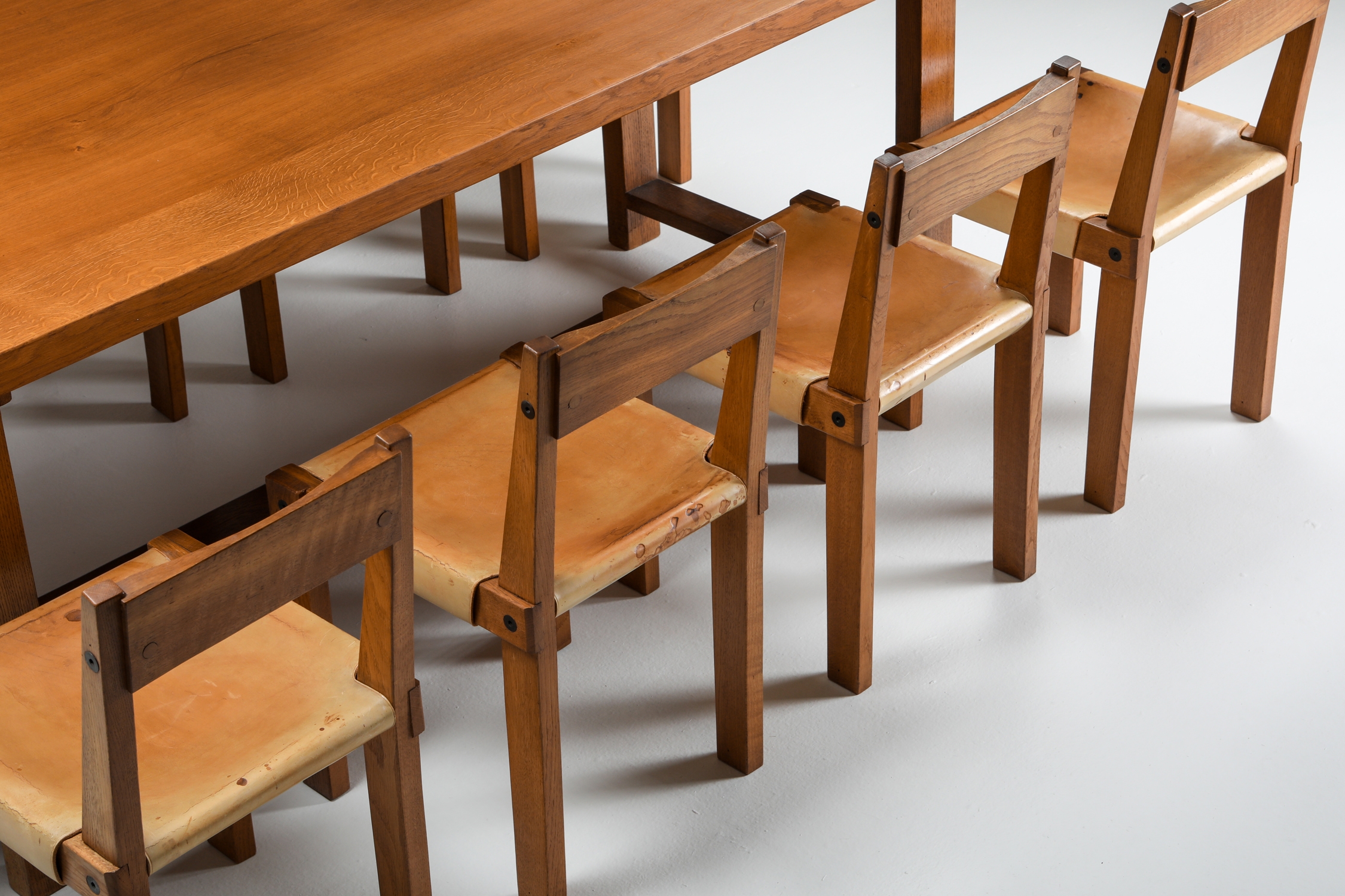Pierre Chapo dining set with T01D table and S24 chairs in solid elm - 1960s