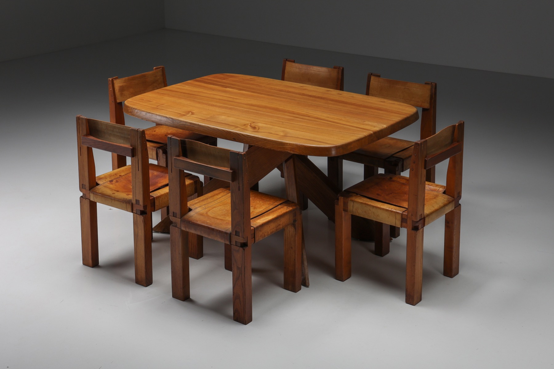 Pierre Chapo Solid Elm Dining Table Model 'T35B' - 1960s
