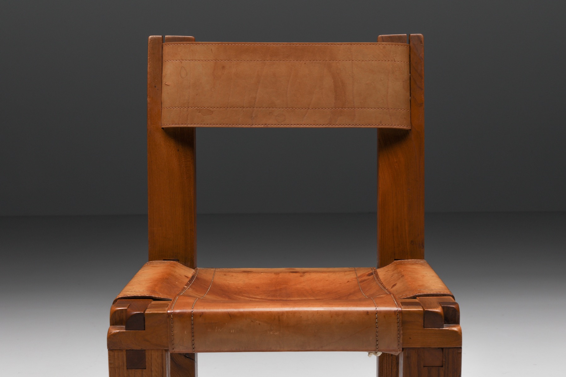 Pierre Chapo S11 Solid Elm & Leather Dining Chairs - 1960's