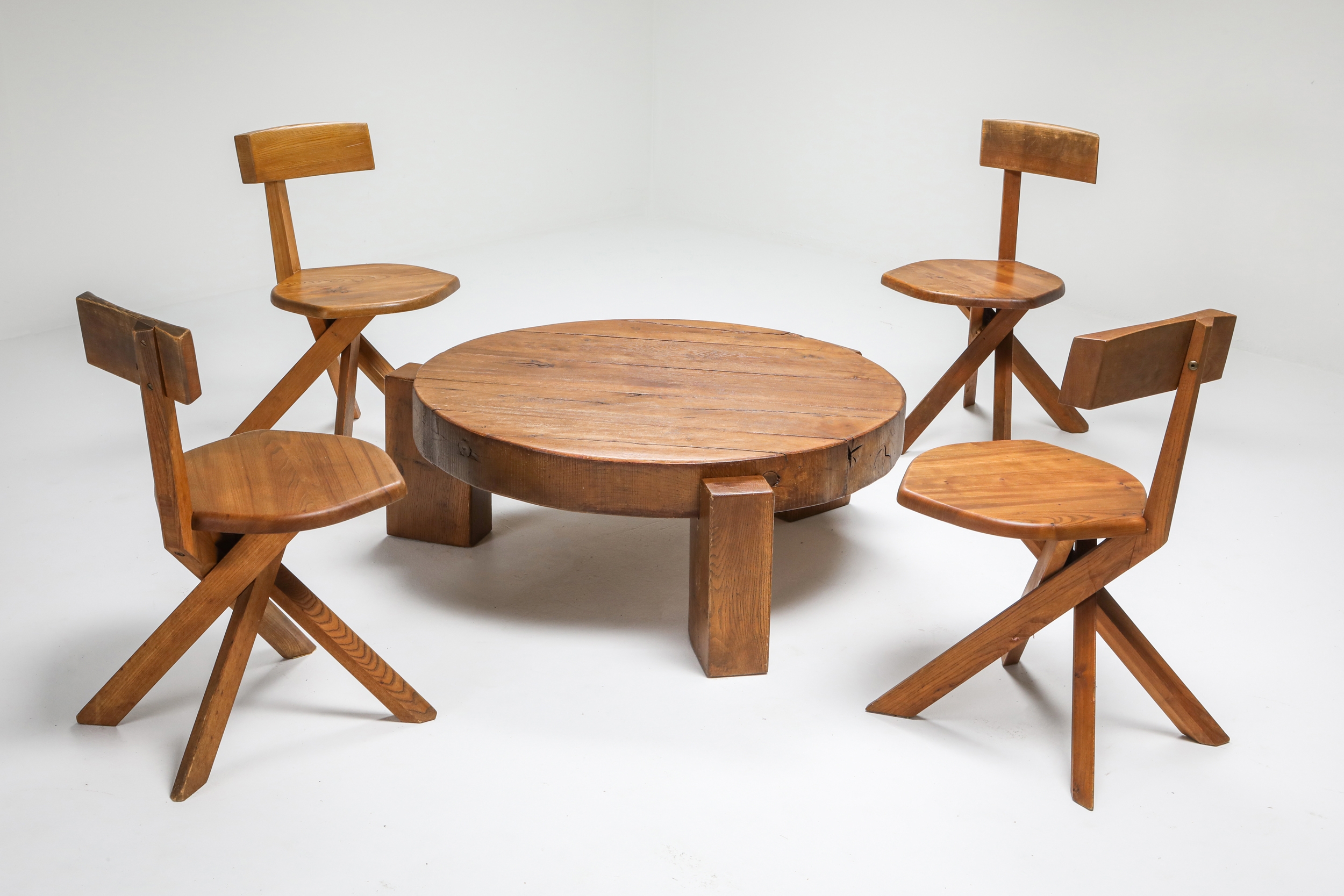 Pierre Chapo Style Coffee Table in Solid Oak - 1960s