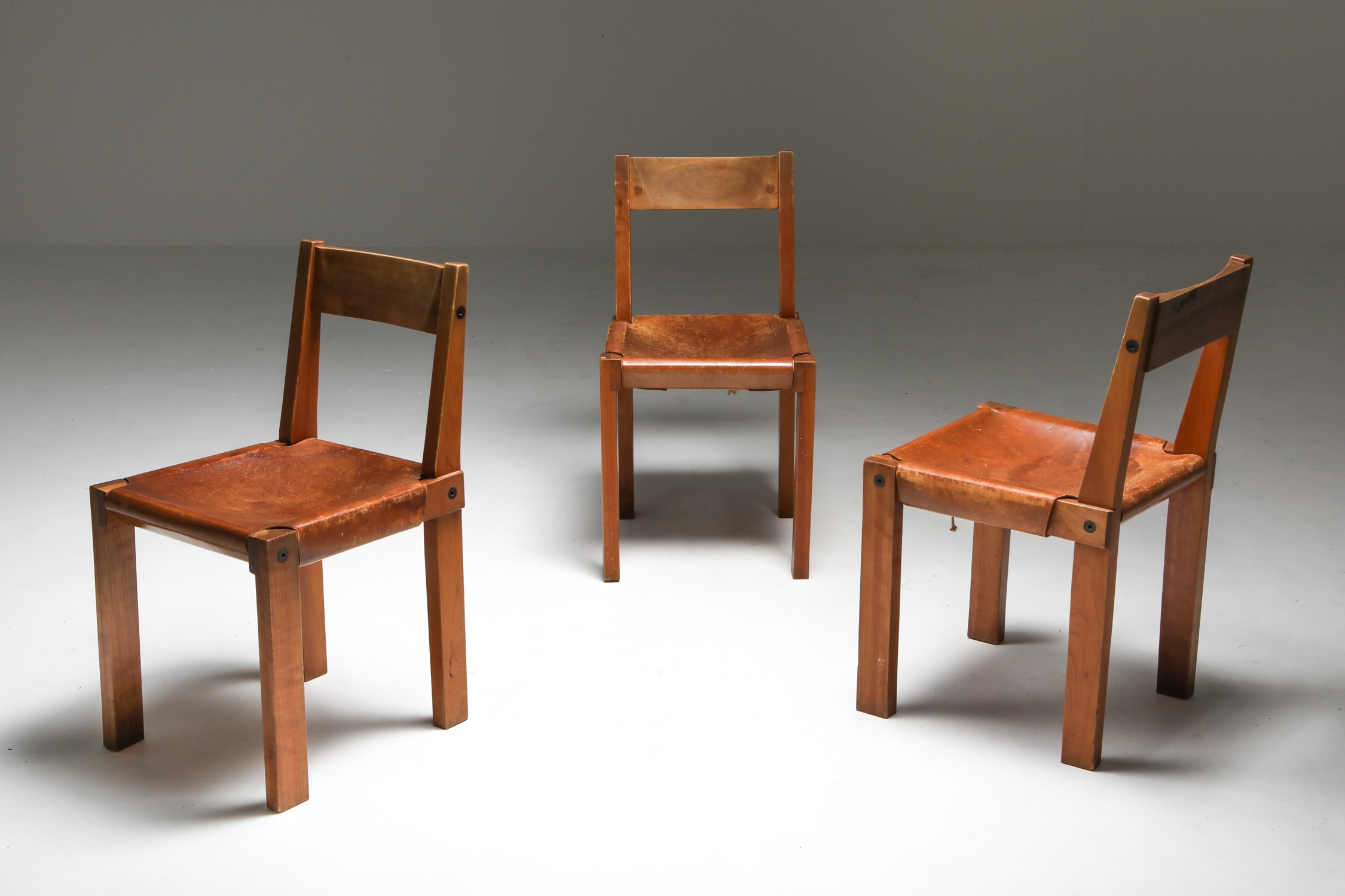 Pierre Chapo 'S24' Chairs in Elm and Cognac Leather - 1970's