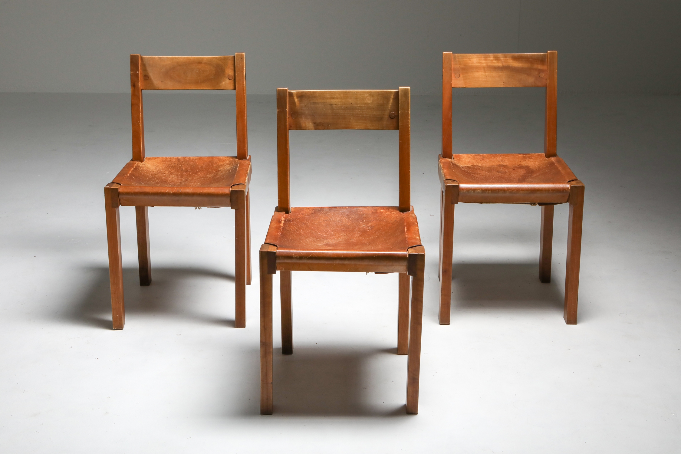 Pierre Chapo 'S24' Chairs in Elm and Cognac Leather - 1970's
