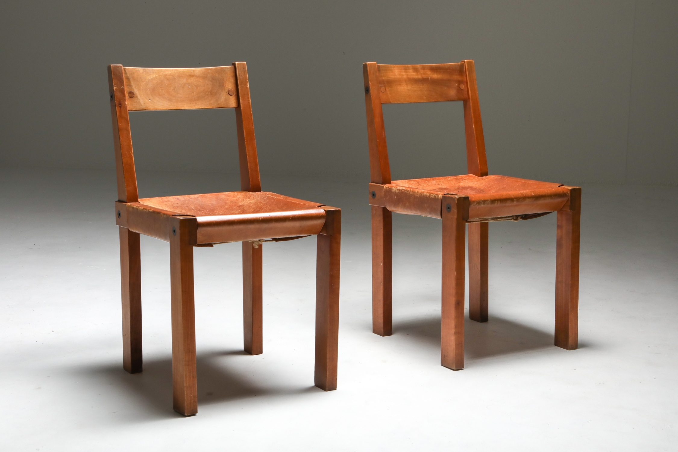 Pierre Chapo 'S24' Chairs in Elm and Cognac Leather - 1970's