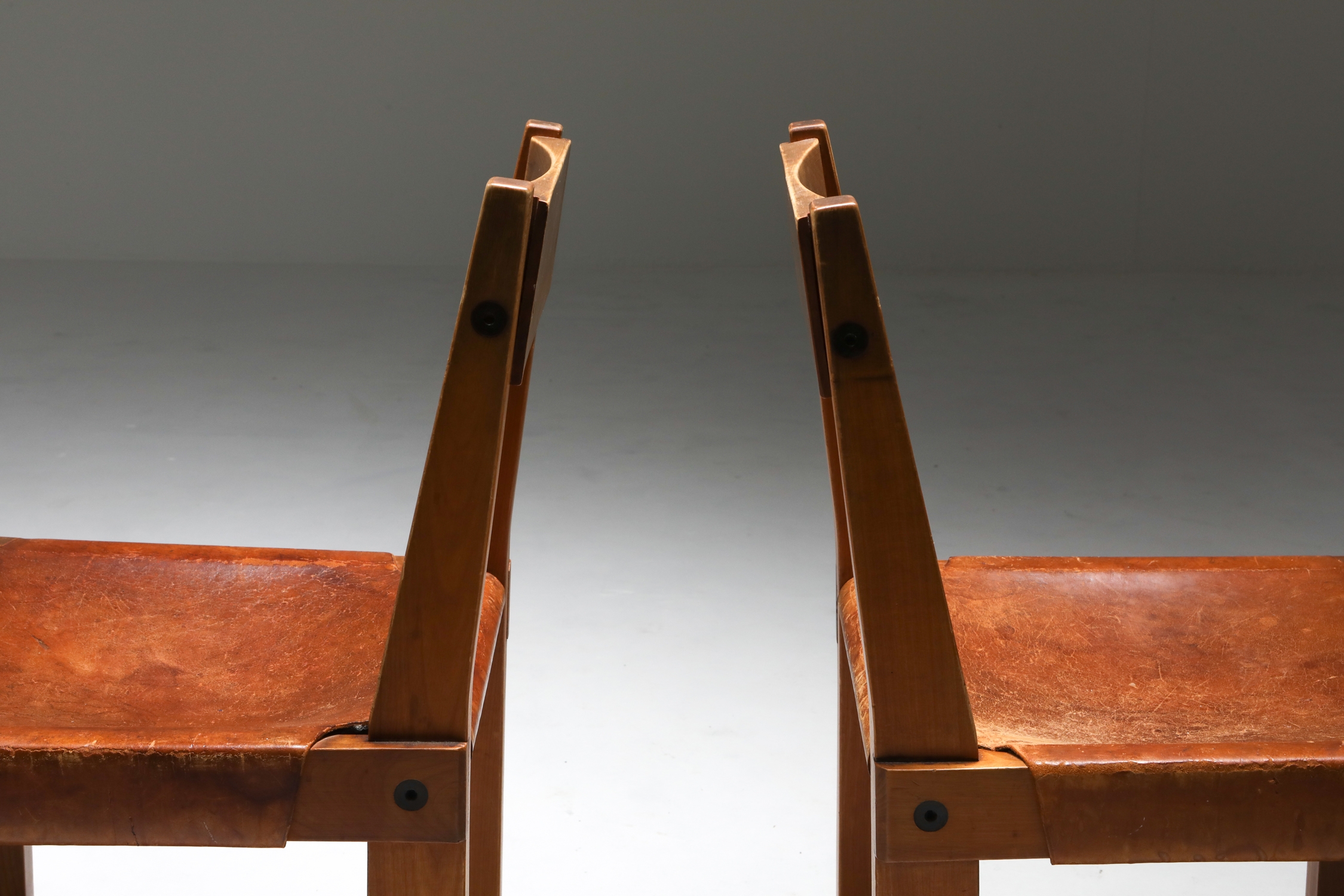 Pierre Chapo 'S24' Chairs in Elm and Cognac Leather - 1970's