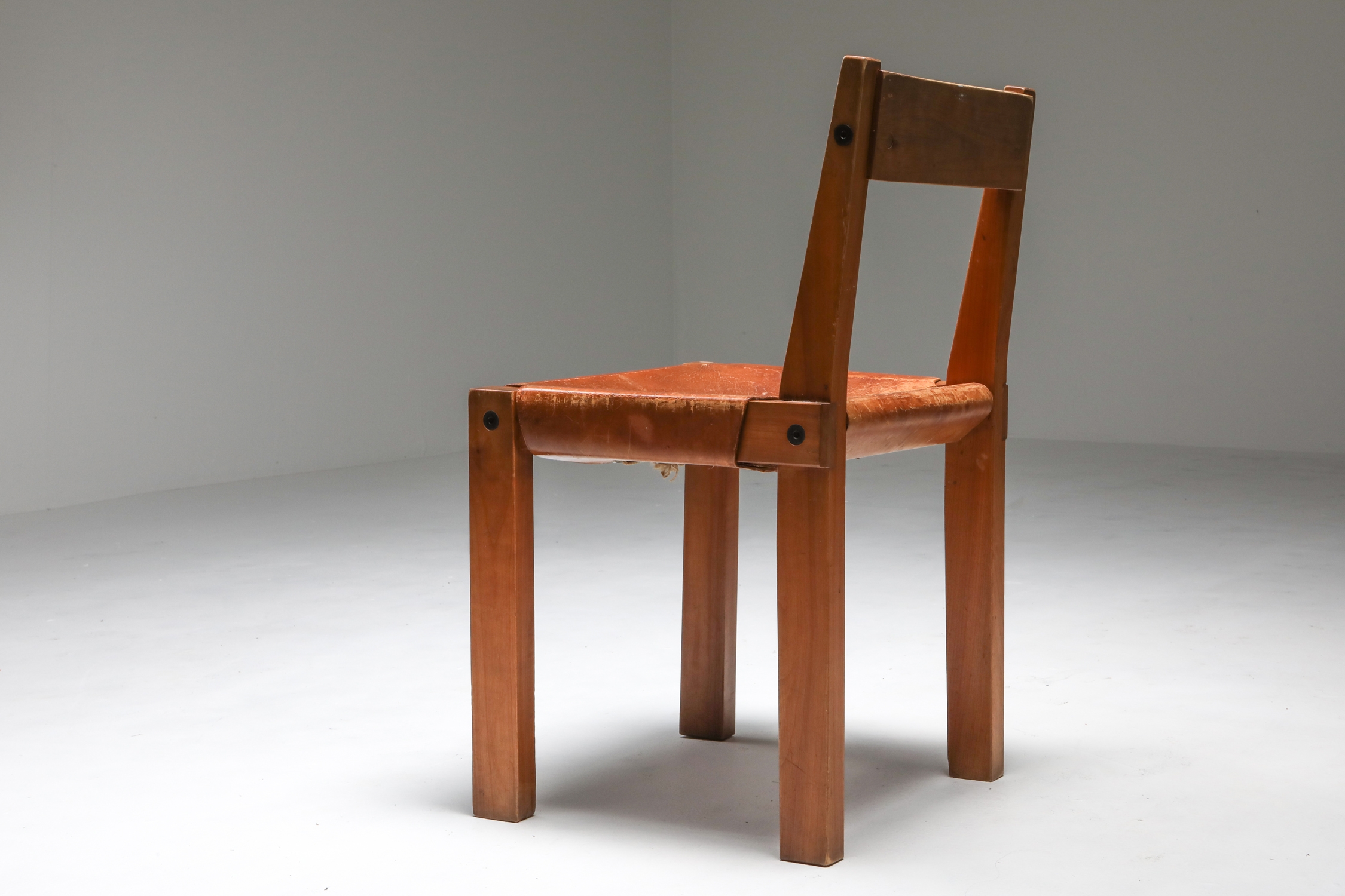 Pierre Chapo 'S24' Chairs in Elm and Cognac Leather - 1970's