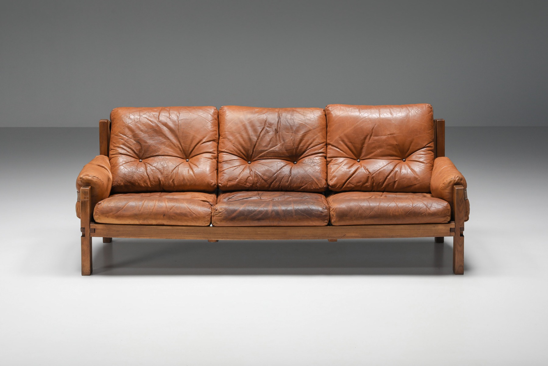 Pierre Chapo S32 Elm & Leather Sofa - 1970's