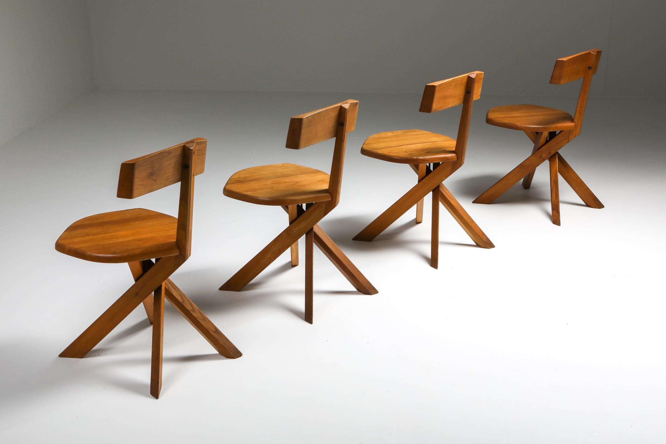 Chapo 'S34' Dining Chairs in Solid Elm - 1960's