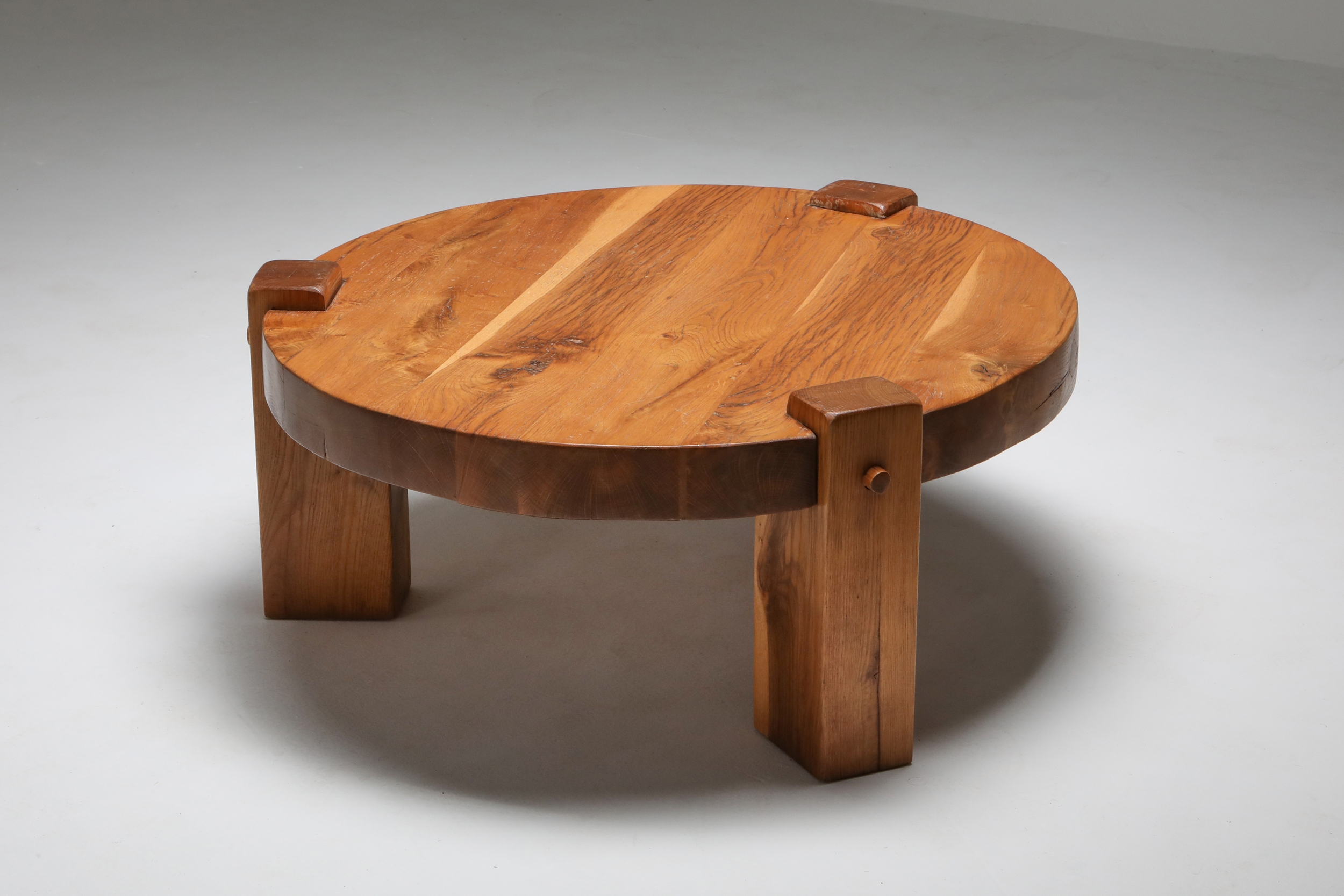 Rustic modern coffee table in solid oak - 1960's