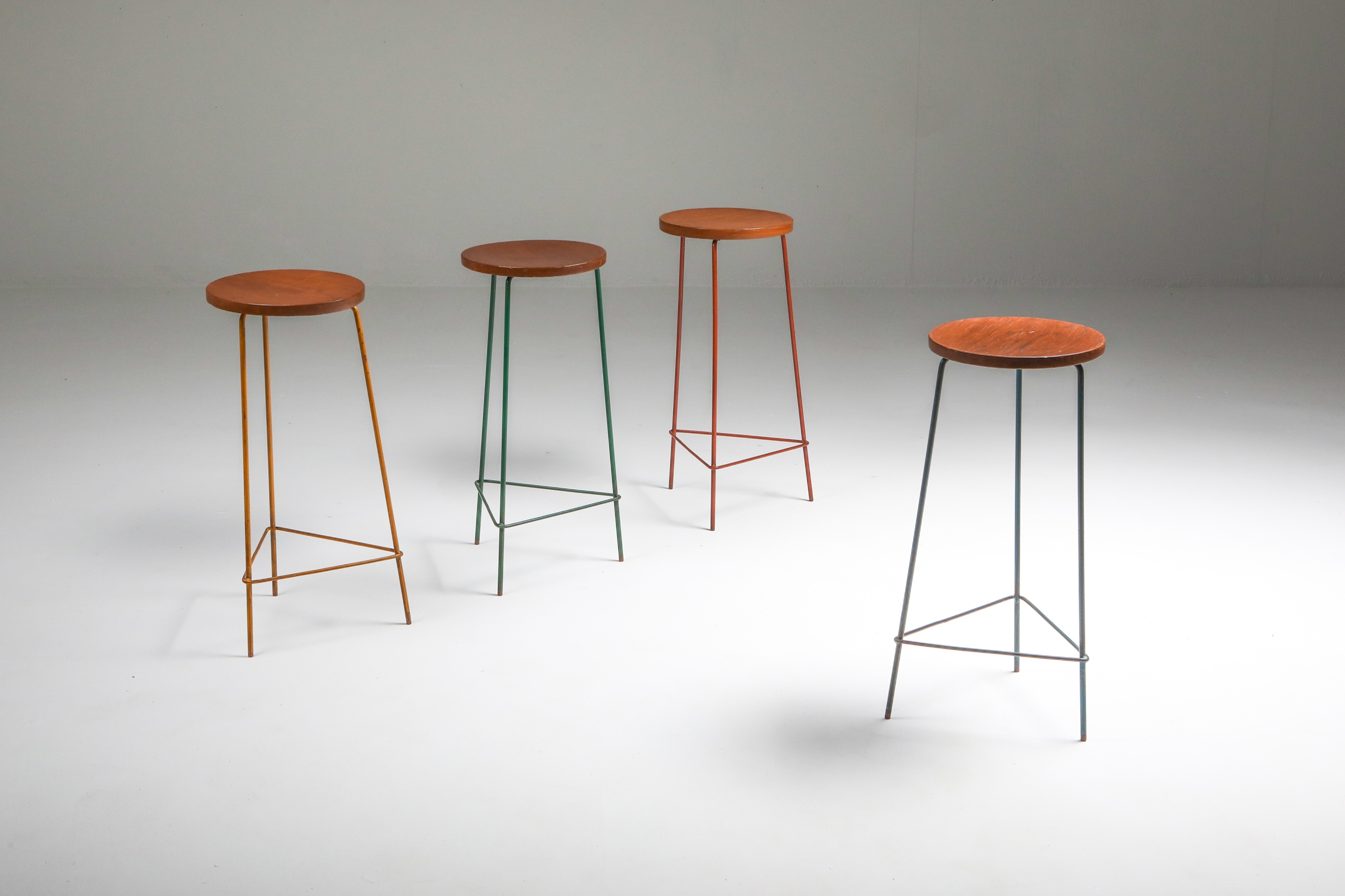 Jeanneret Teak and Iron Stool, Set of Four - 1960's
