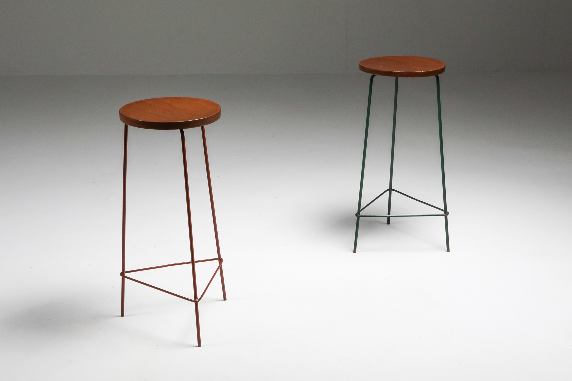 Jeanneret Teak and Iron Stool, Set of Four - 1960's