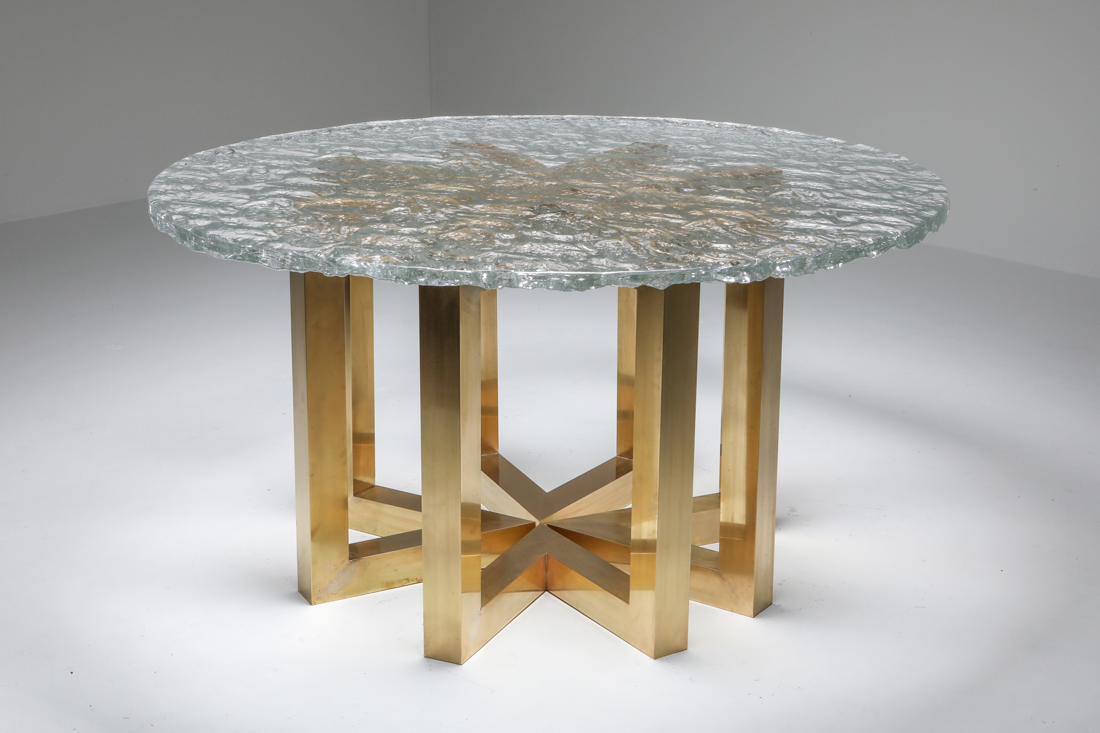Brass and Cast Glass Round Dining Table by Ettore Gino Poli for Poliarte - 1970s