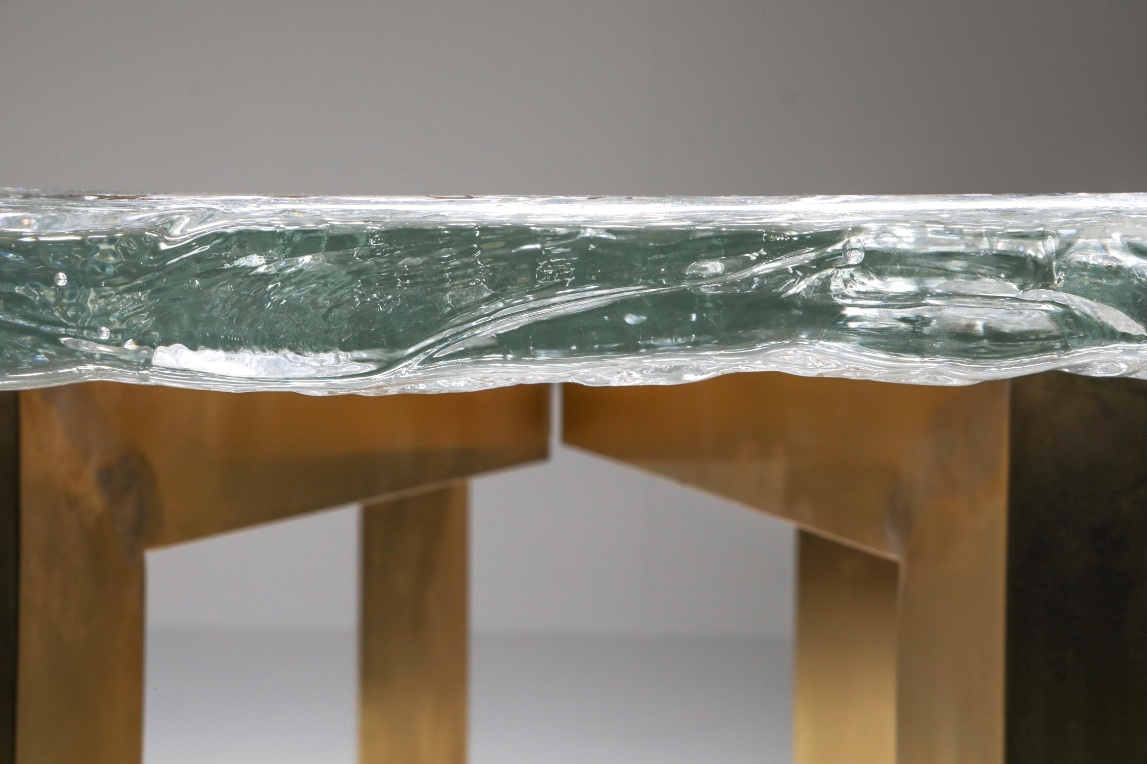 Brass and Cast Glass Round Dining Table by Ettore Gino Poli for Poliarte - 1970s