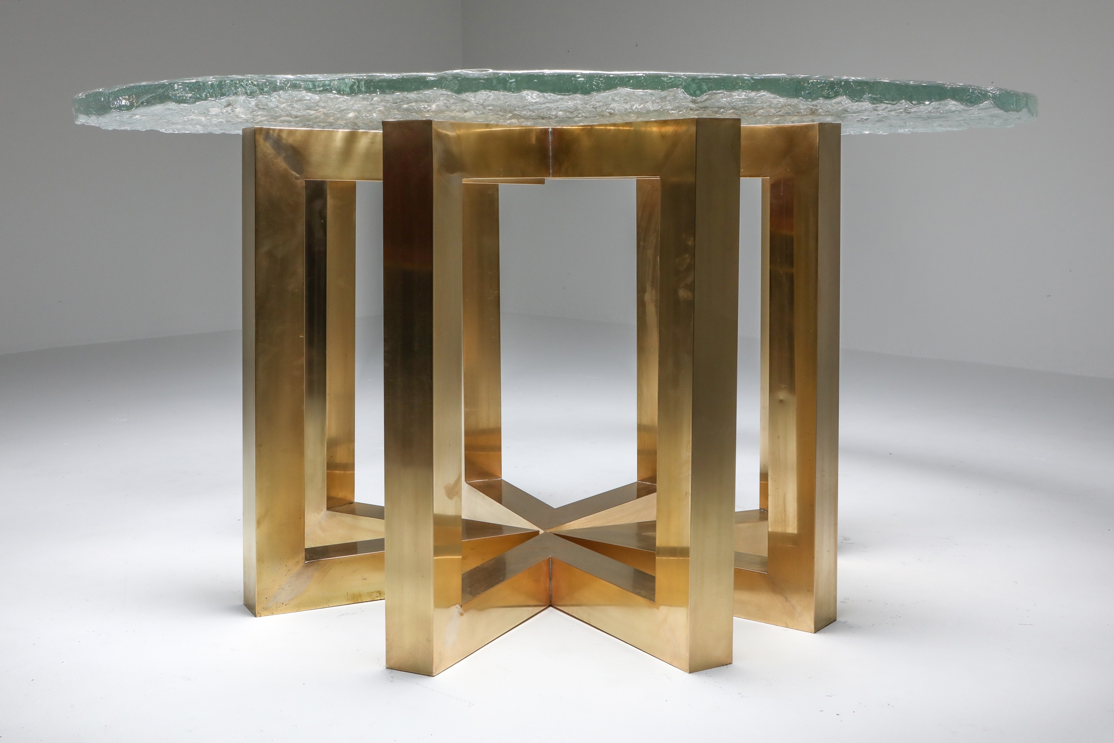 Brass and Cast Glass Round Dining Table by Ettore Gino Poli for Poliarte - 1970s