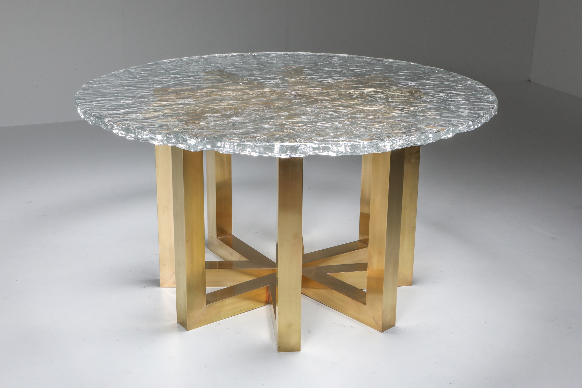 Brass and Cast Glass Round Dining Table by Ettore Gino Poli for Poliarte - 1970s