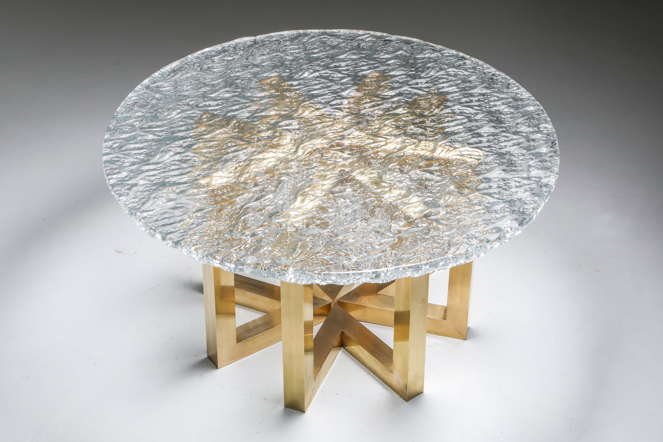 Brass and Cast Glass Round Dining Table by Ettore Gino Poli for Poliarte - 1970s