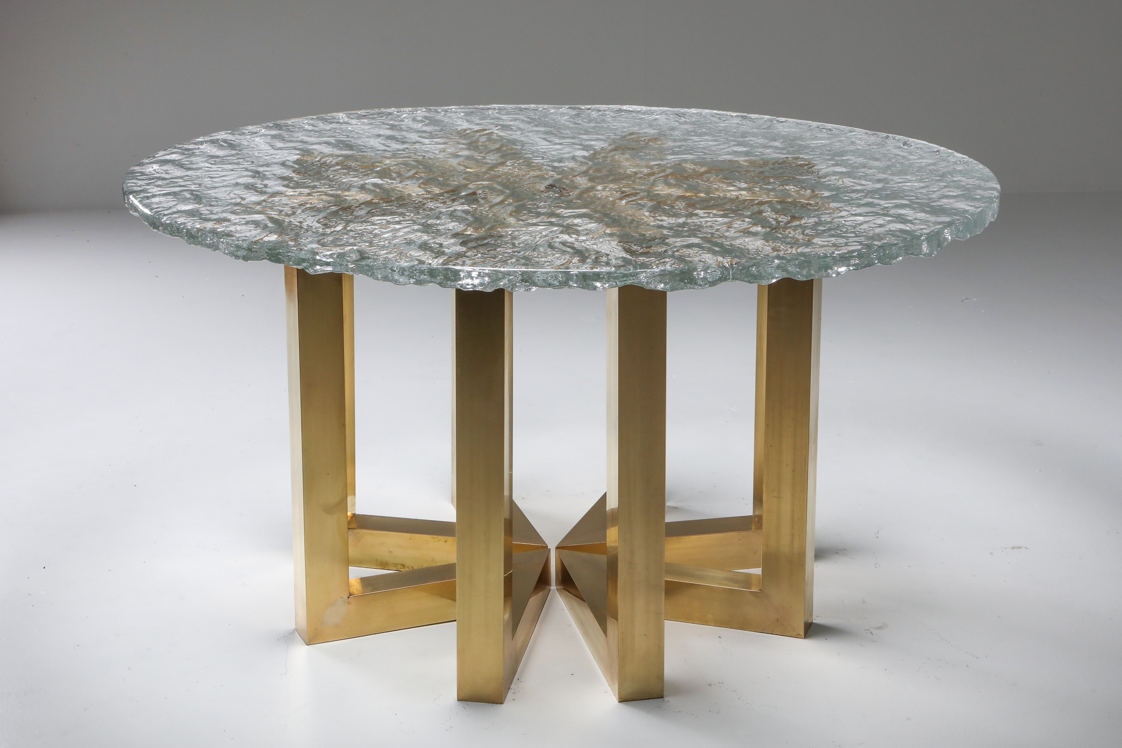 Brass and Cast Glass Round Dining Table by Ettore Gino Poli for Poliarte - 1970s