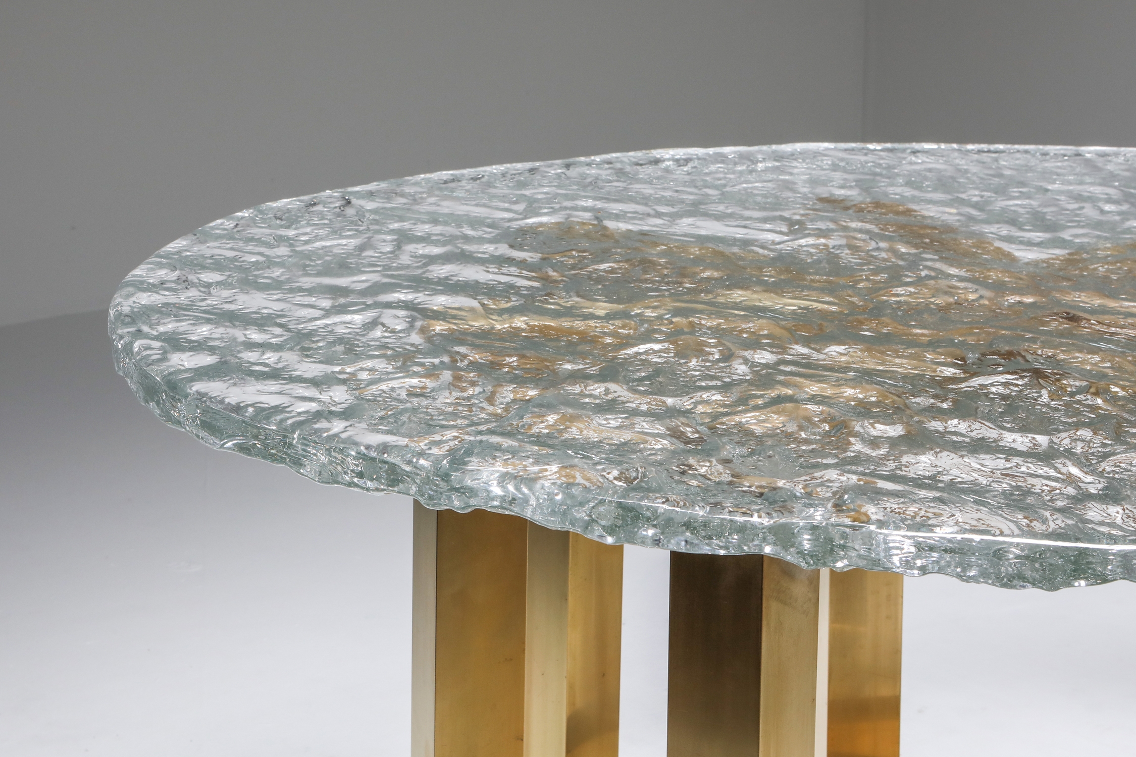 Brass and Cast Glass Round Dining Table by Ettore Gino Poli for Poliarte - 1970s