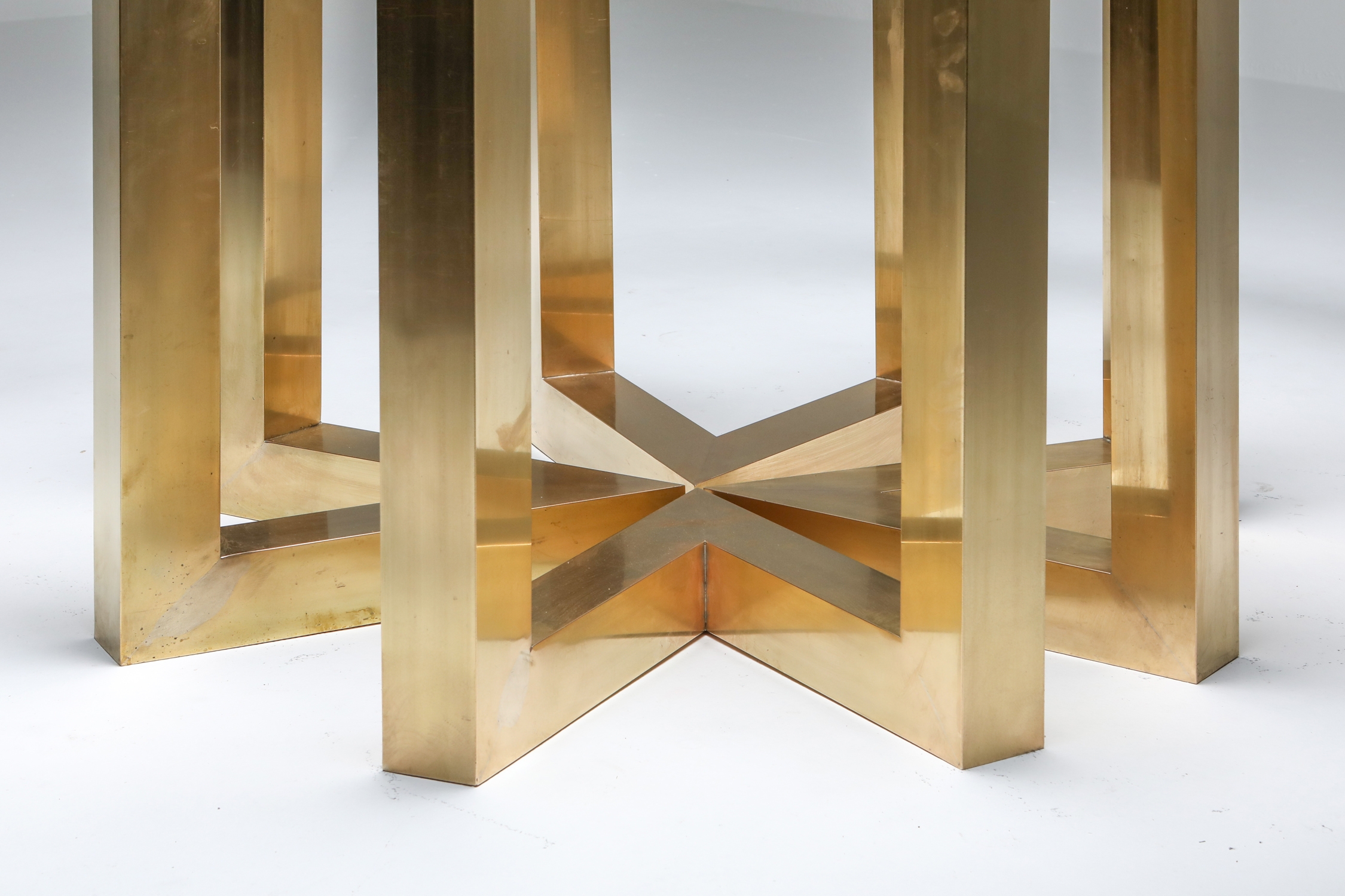 Brass and Cast Glass Round Dining Table by Ettore Gino Poli for Poliarte - 1970s
