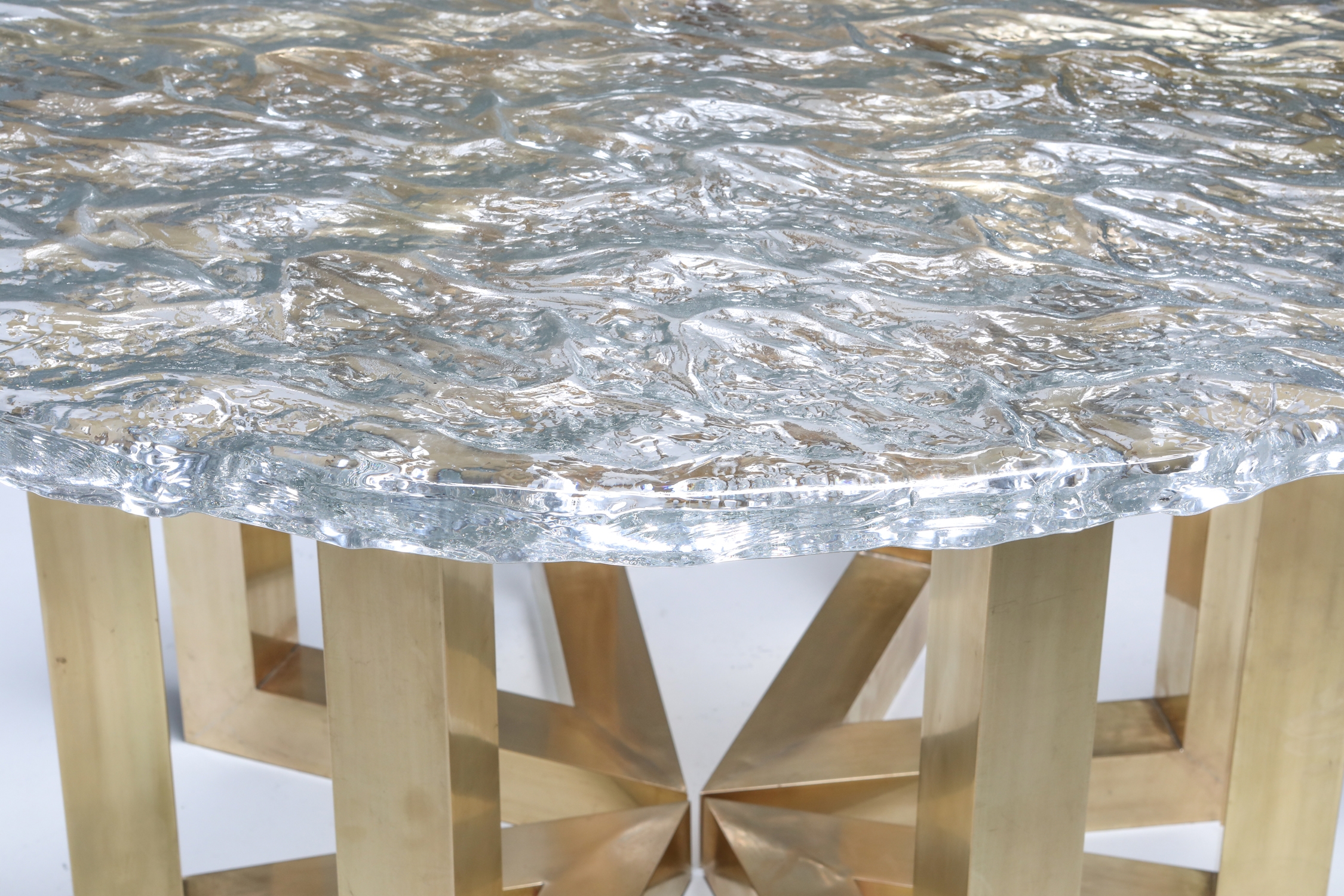 Brass and Cast Glass Round Dining Table by Ettore Gino Poli for Poliarte - 1970s