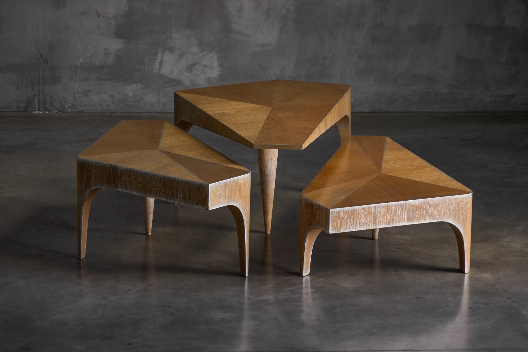 Postmodern Oak Nesting Coffee Tables, Italy - 1980s