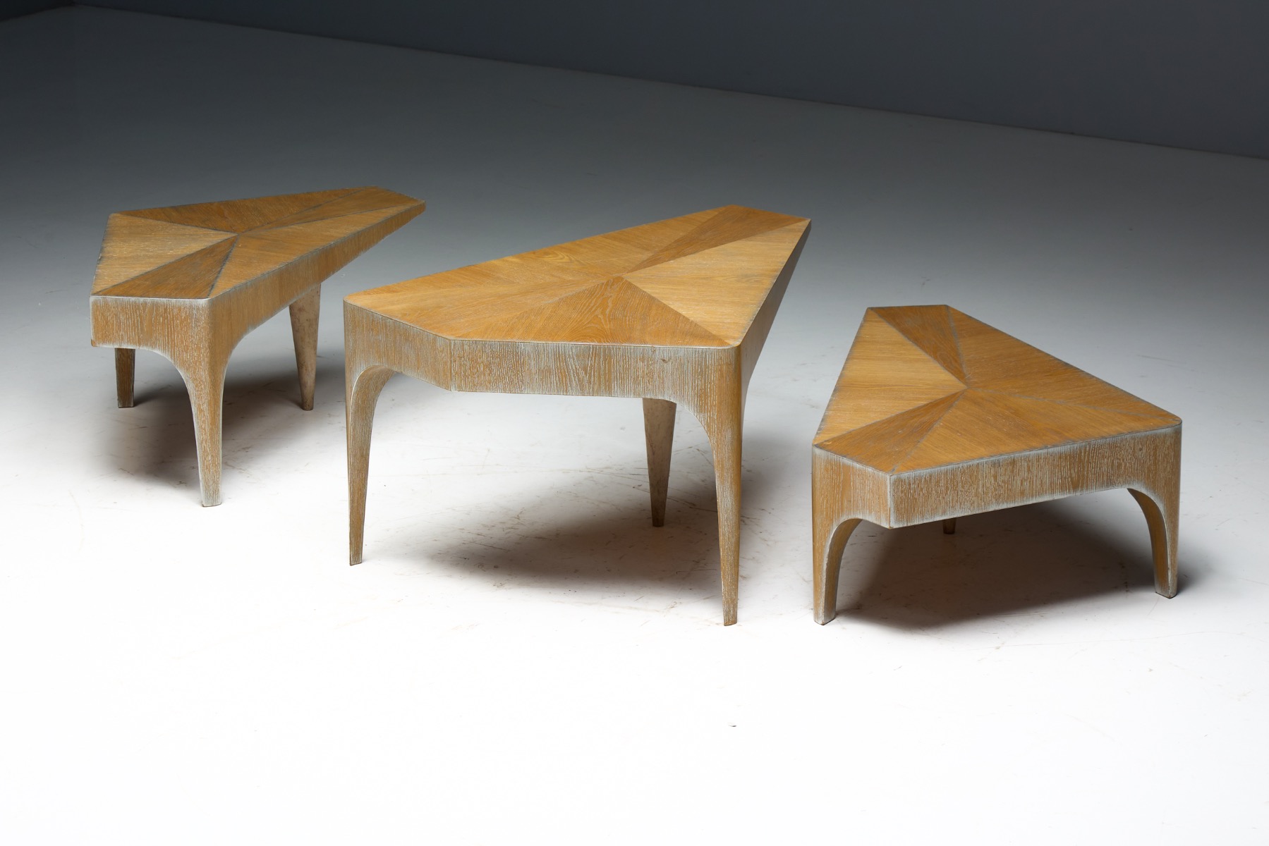 Postmodern Oak Nesting Coffee Tables, Italy - 1980s