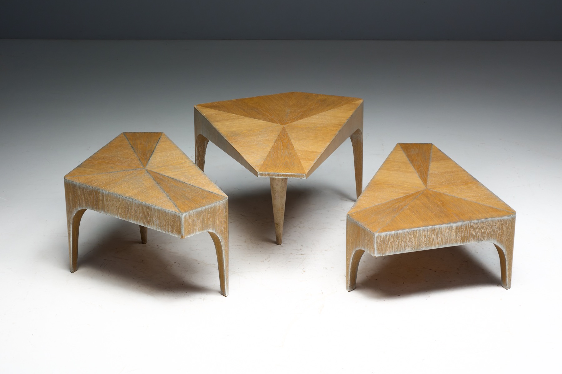 Postmodern Oak Nesting Coffee Tables, Italy - 1980s