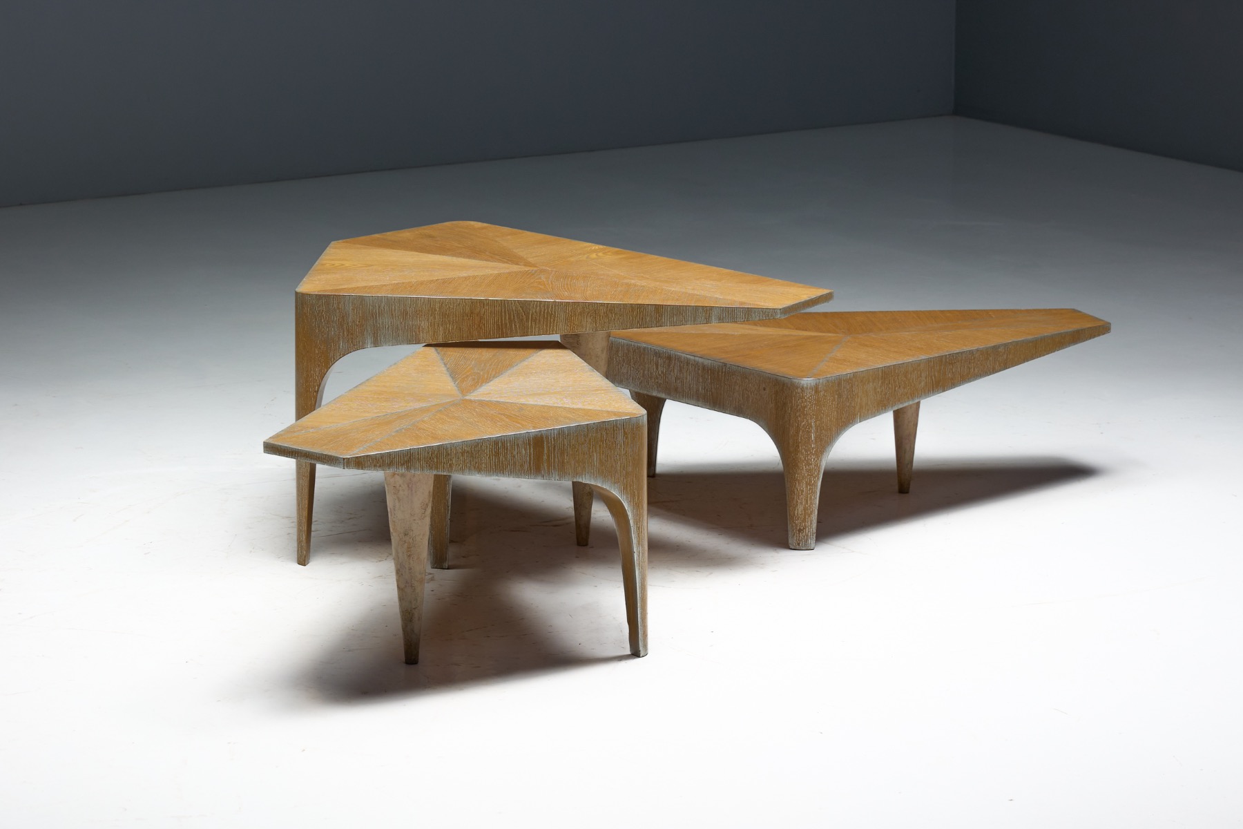 Postmodern Oak Nesting Coffee Tables, Italy - 1980s
