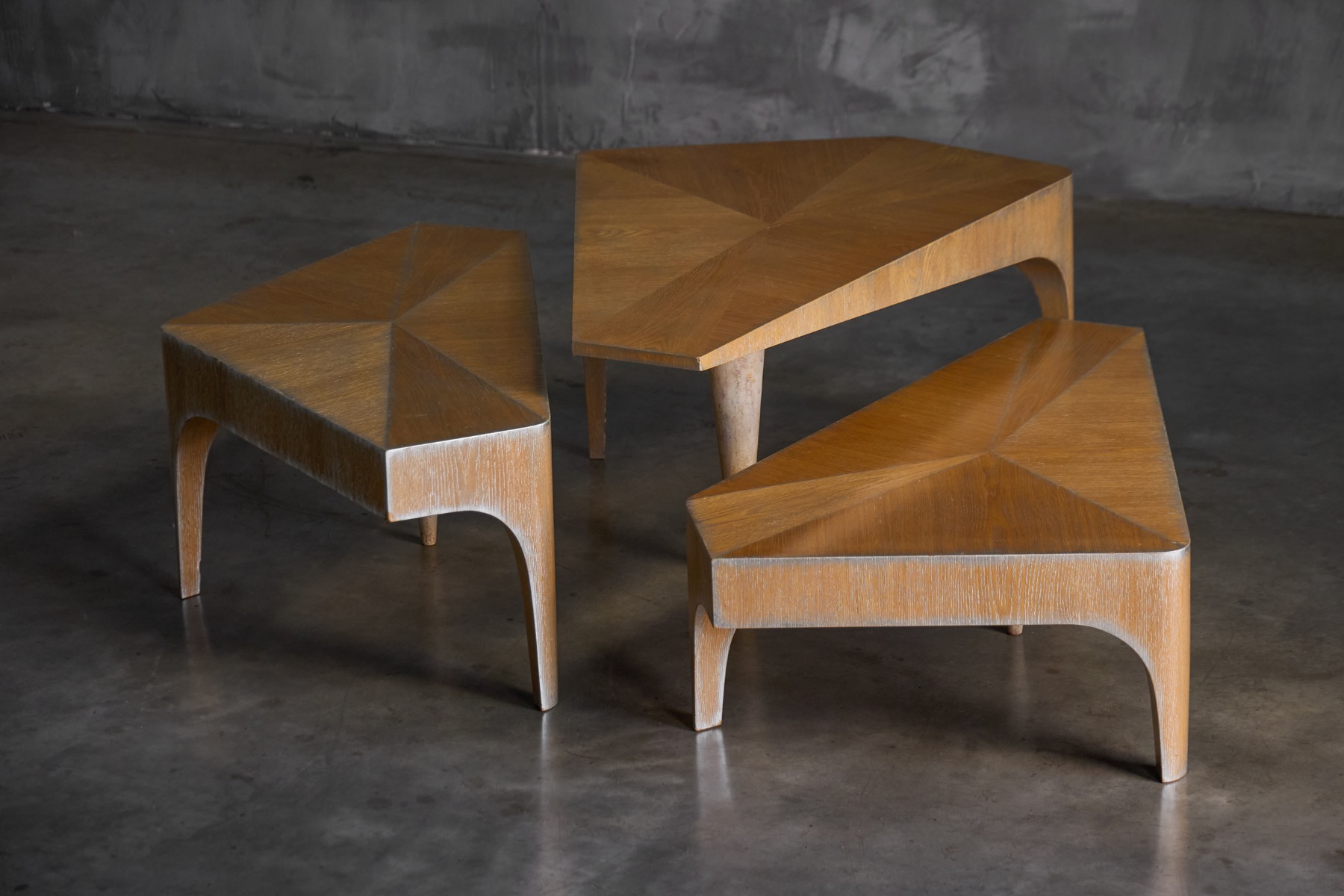 Postmodern Oak Nesting Coffee Tables, Italy - 1980s
