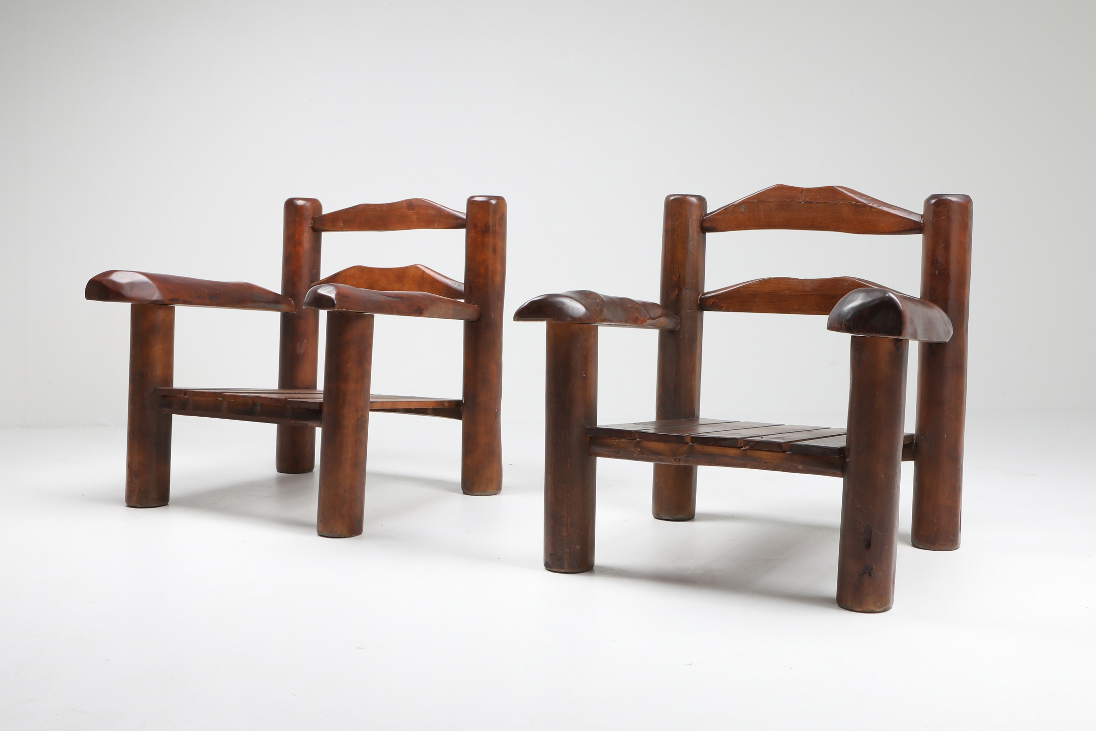 Rustic Wooden Wabi Sabi Lounge Chairs - 1950s