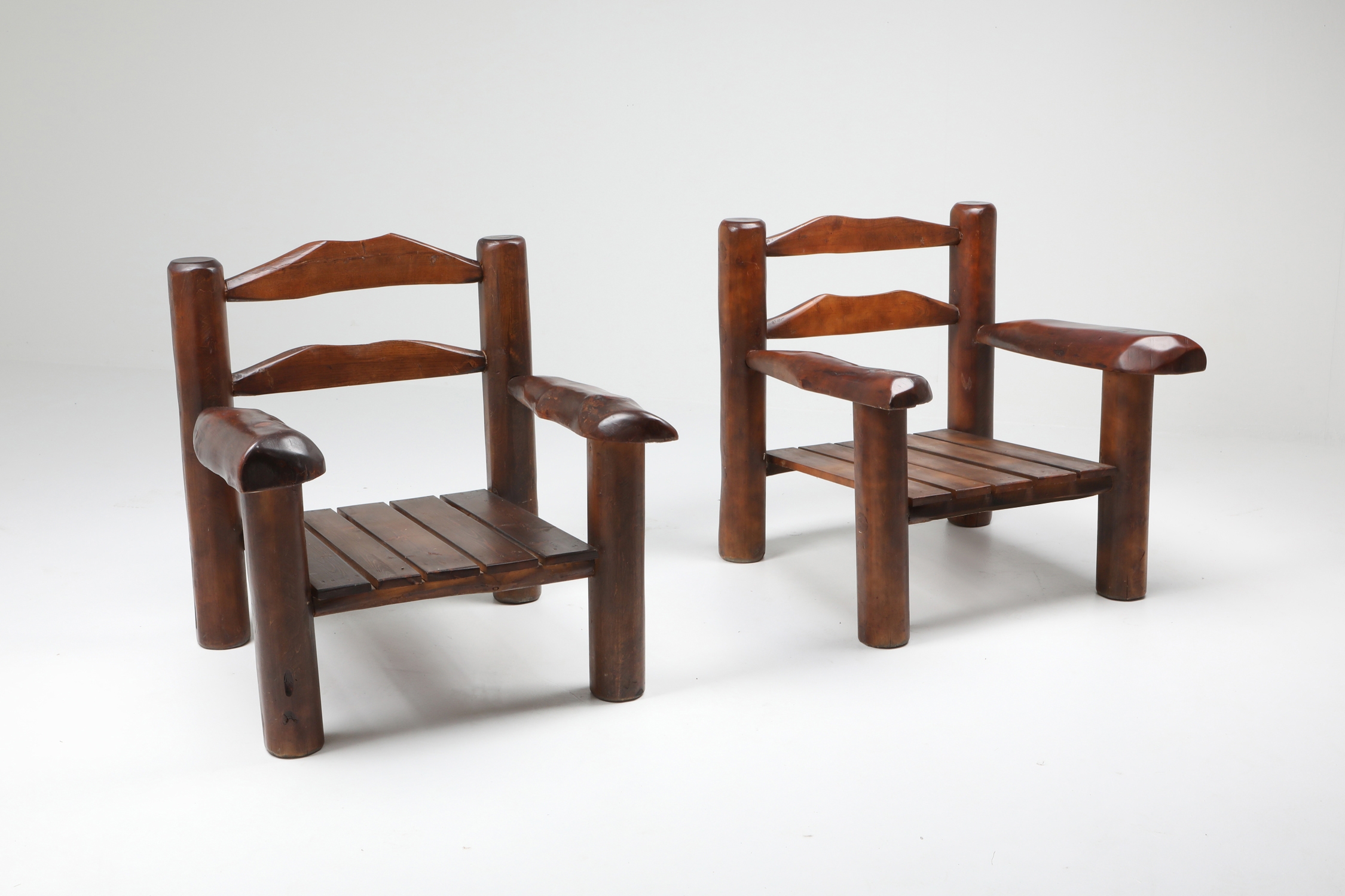 Rustic Wooden Wabi Sabi Lounge Chairs - 1950s