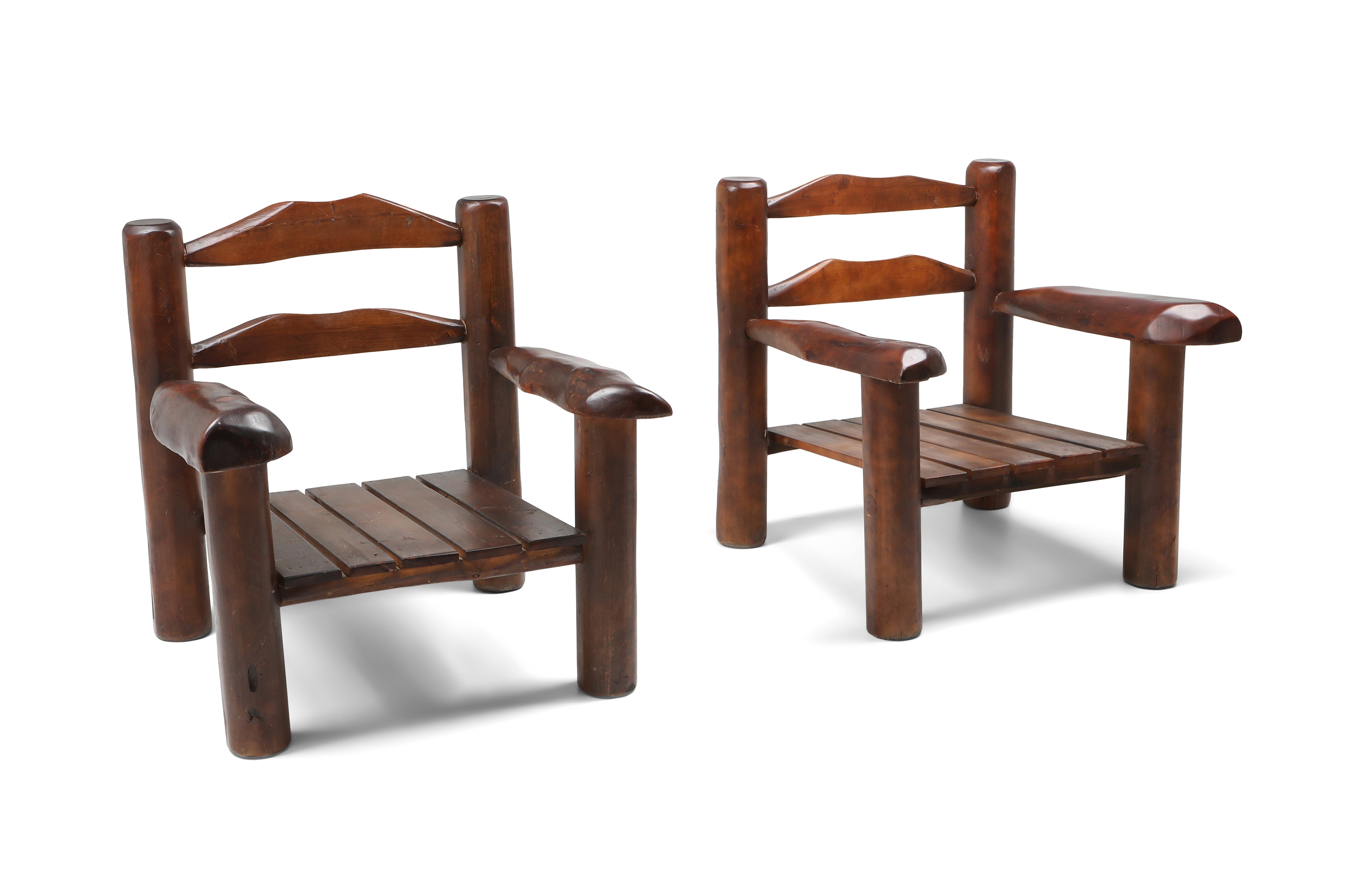 Rustic Wooden Wabi Sabi Lounge Chairs - 1950s