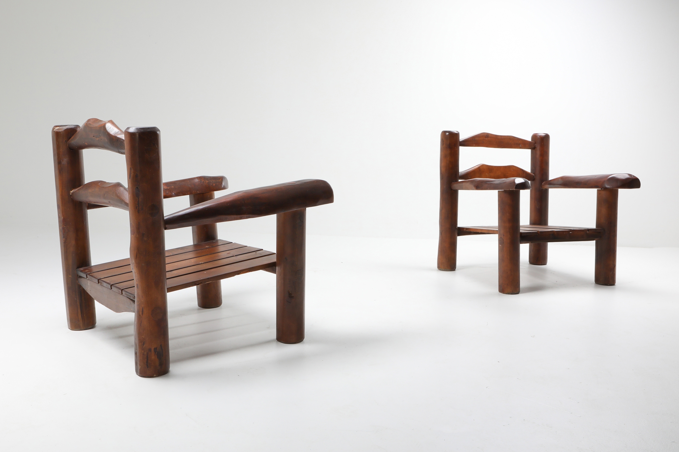 Rustic Wooden Wabi Sabi Lounge Chairs - 1950s