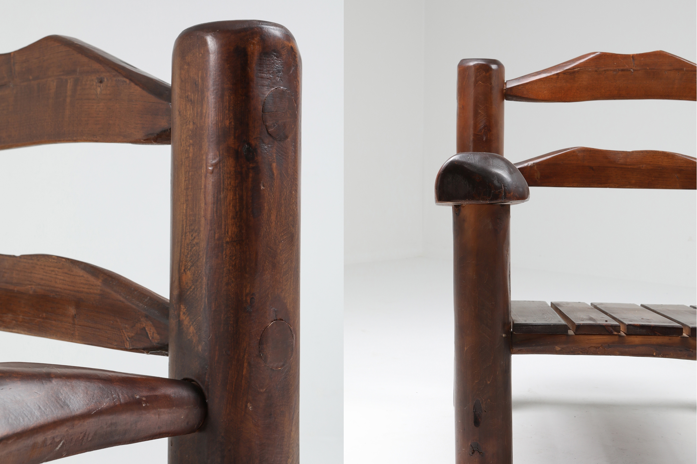 Rustic Wooden Wabi Sabi Lounge Chairs - 1950s