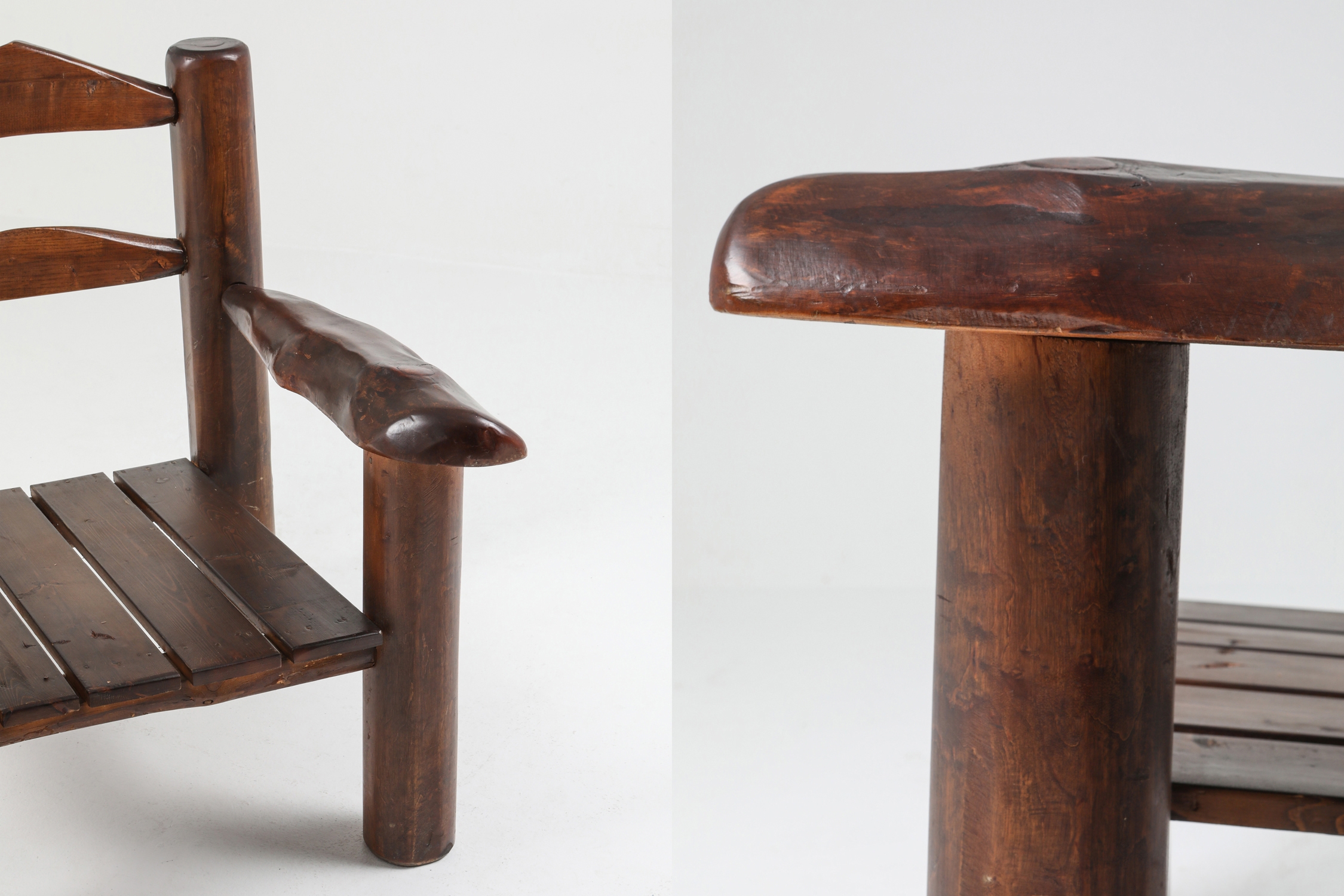 Rustic Wooden Wabi Sabi Lounge Chairs - 1950s