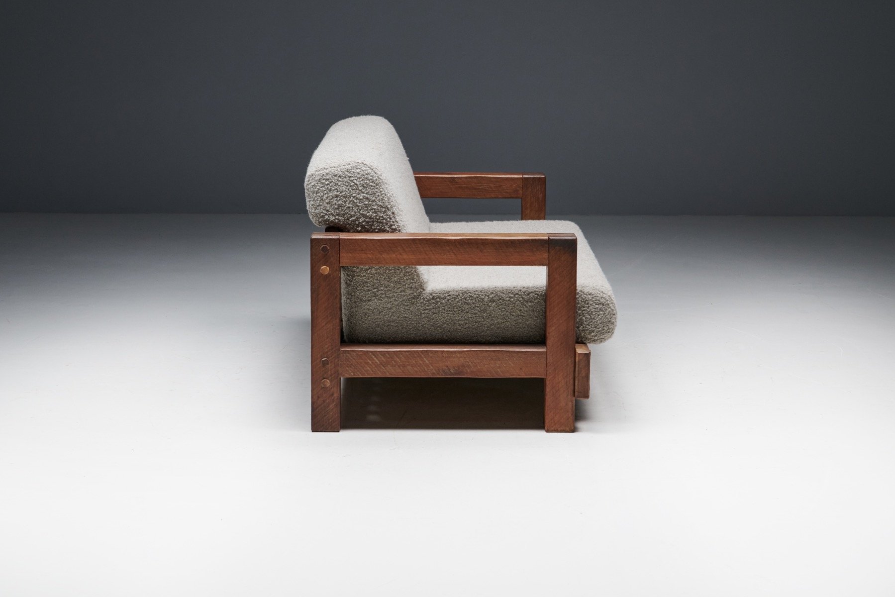 Rustic Modern Primitive Sofa in Pierre Frey Bouclé - 1960s