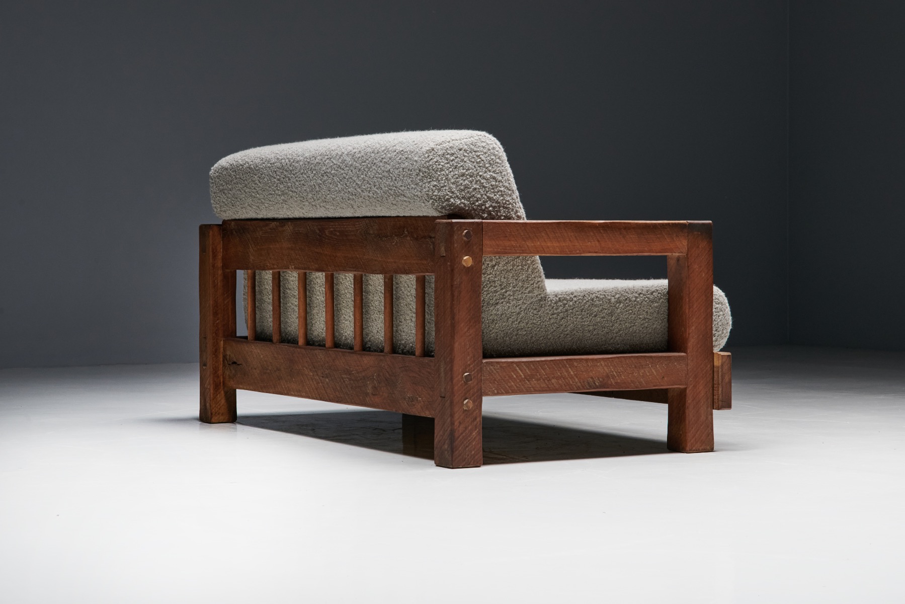 Rustic Modern Primitive Sofa in Pierre Frey Bouclé - 1960s
