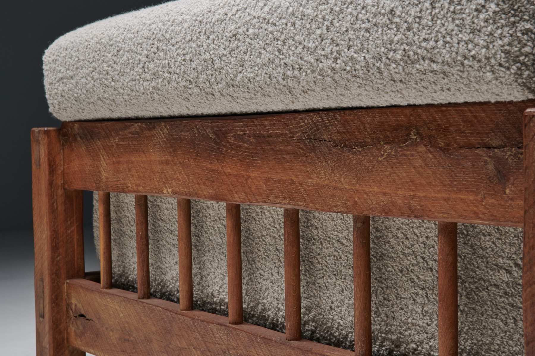 Rustic Modern Primitive Sofa in Pierre Frey Bouclé - 1960s