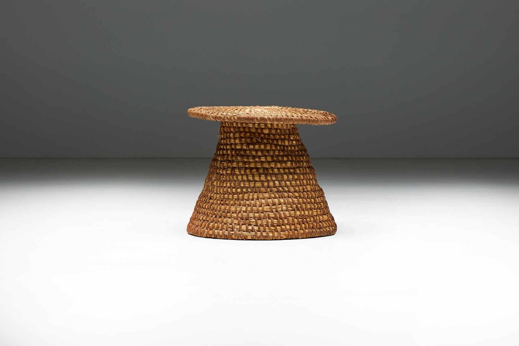 Folk Art Sidetable in Rye Straw - Early 20th Century