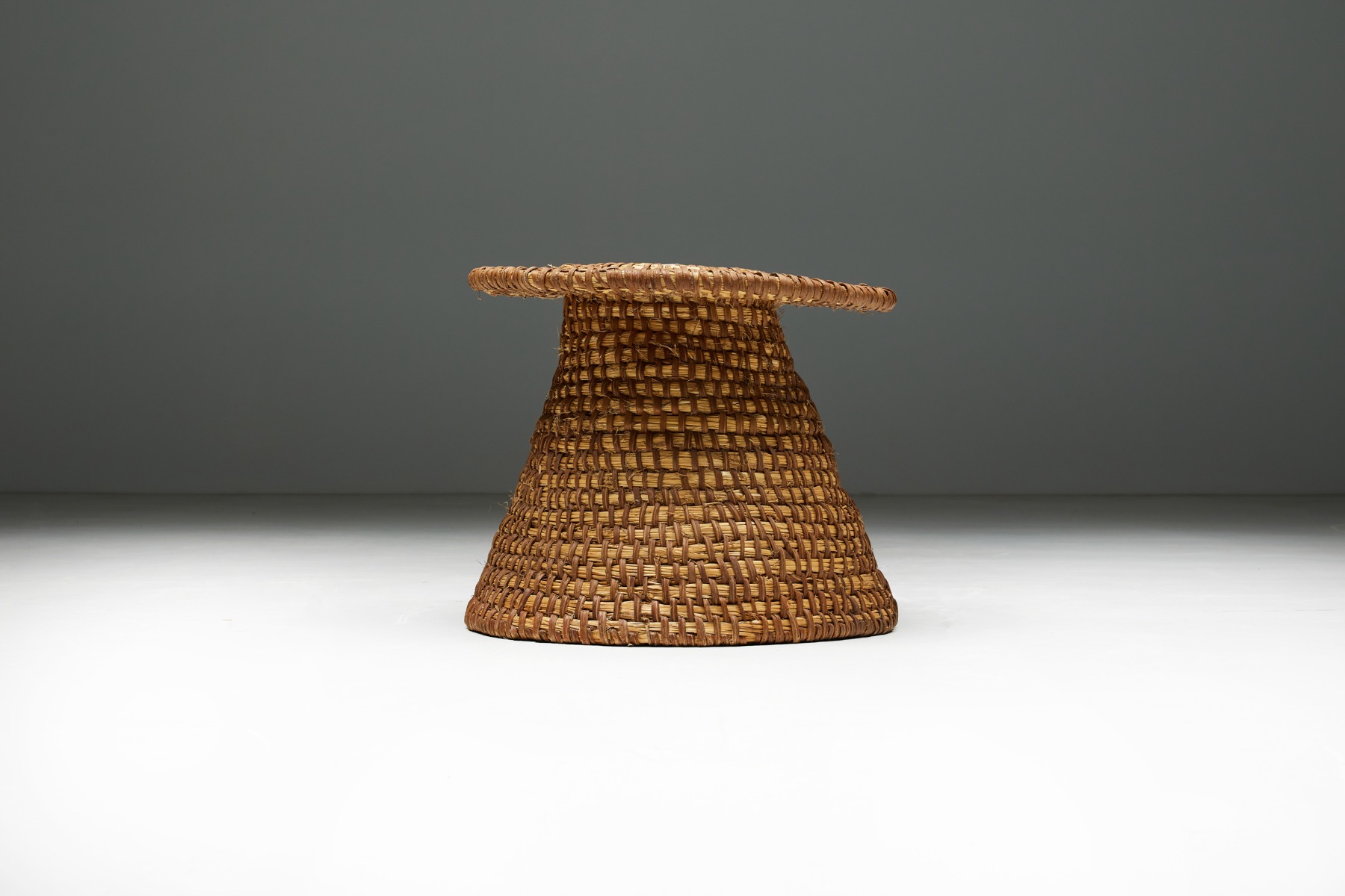 Folk Art Sidetable in Rye Straw - Early 20th Century
