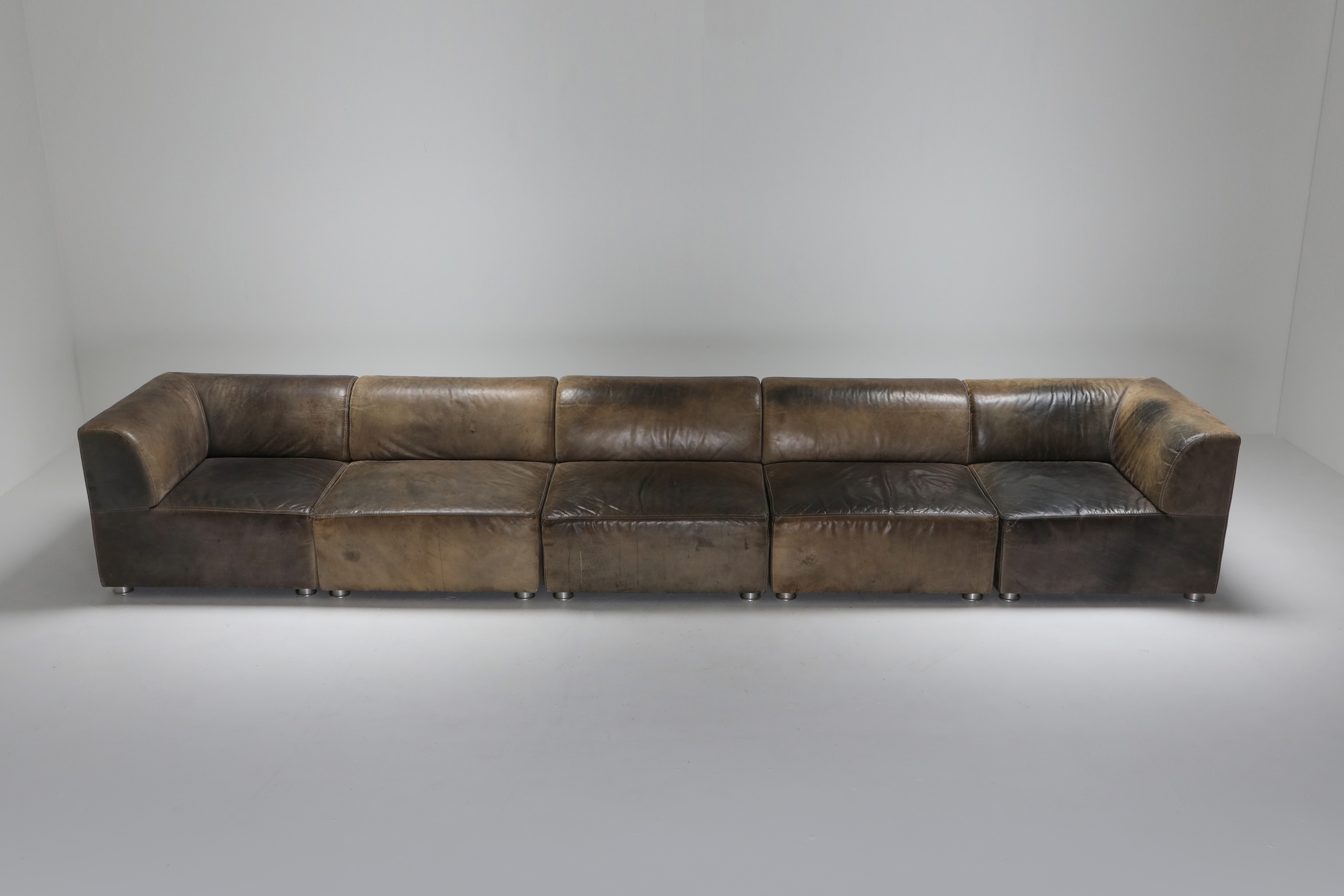 Sectional Corner Sofa in Patinated Leather for Durlet - 1980's
