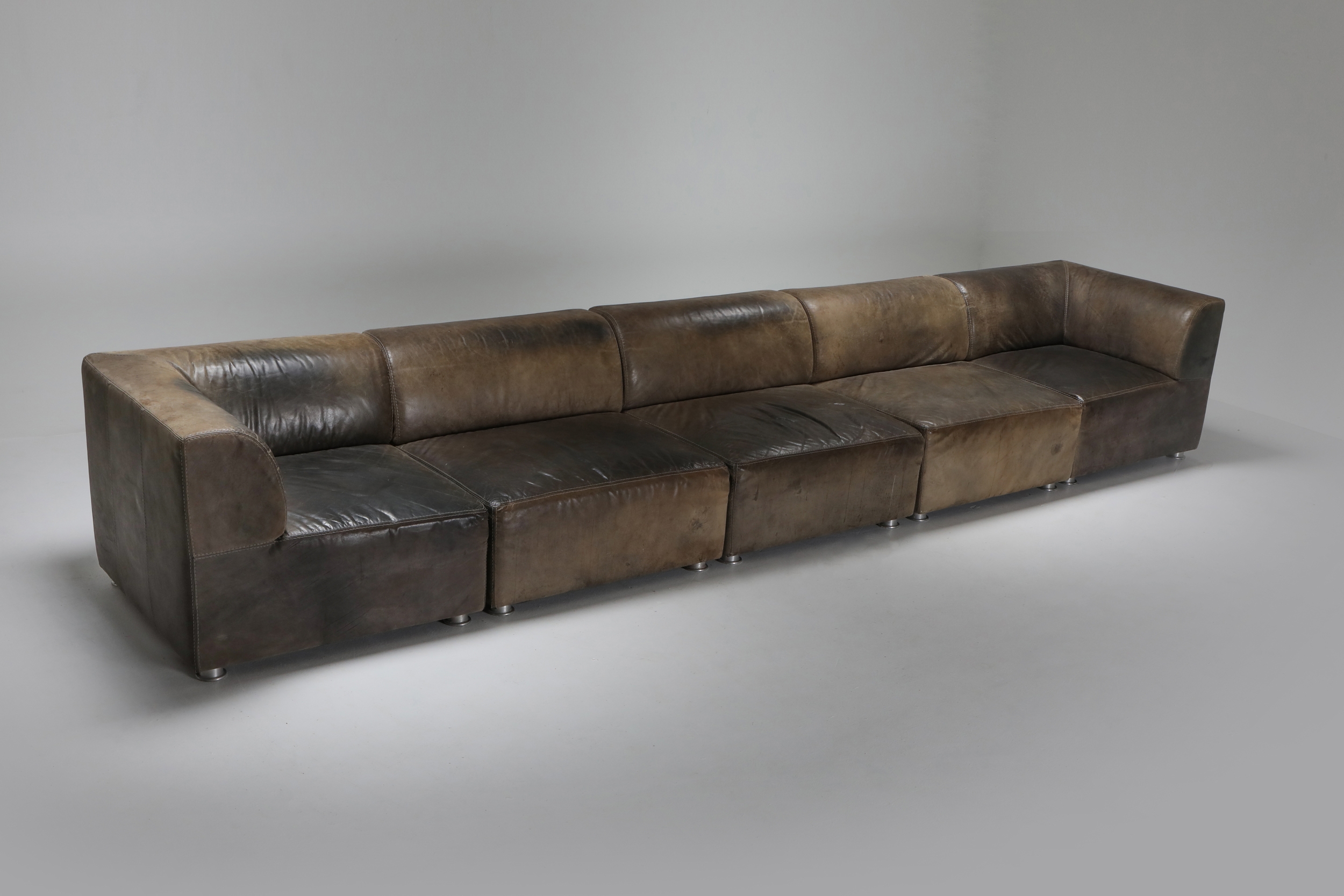 Sectional Corner Sofa in Patinated Leather for Durlet - 1980's