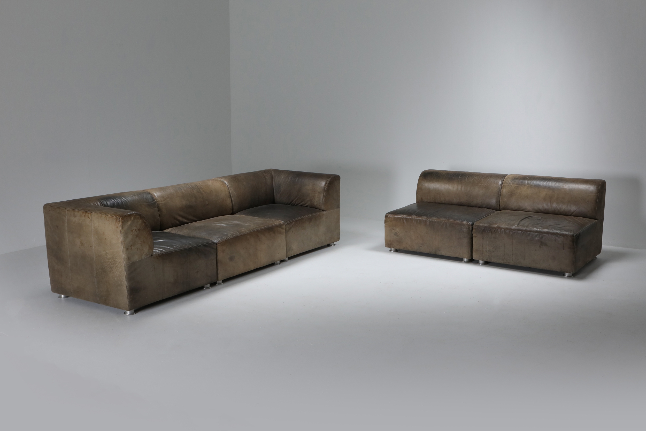 Sectional Corner Sofa in Patinated Leather for Durlet - 1980's