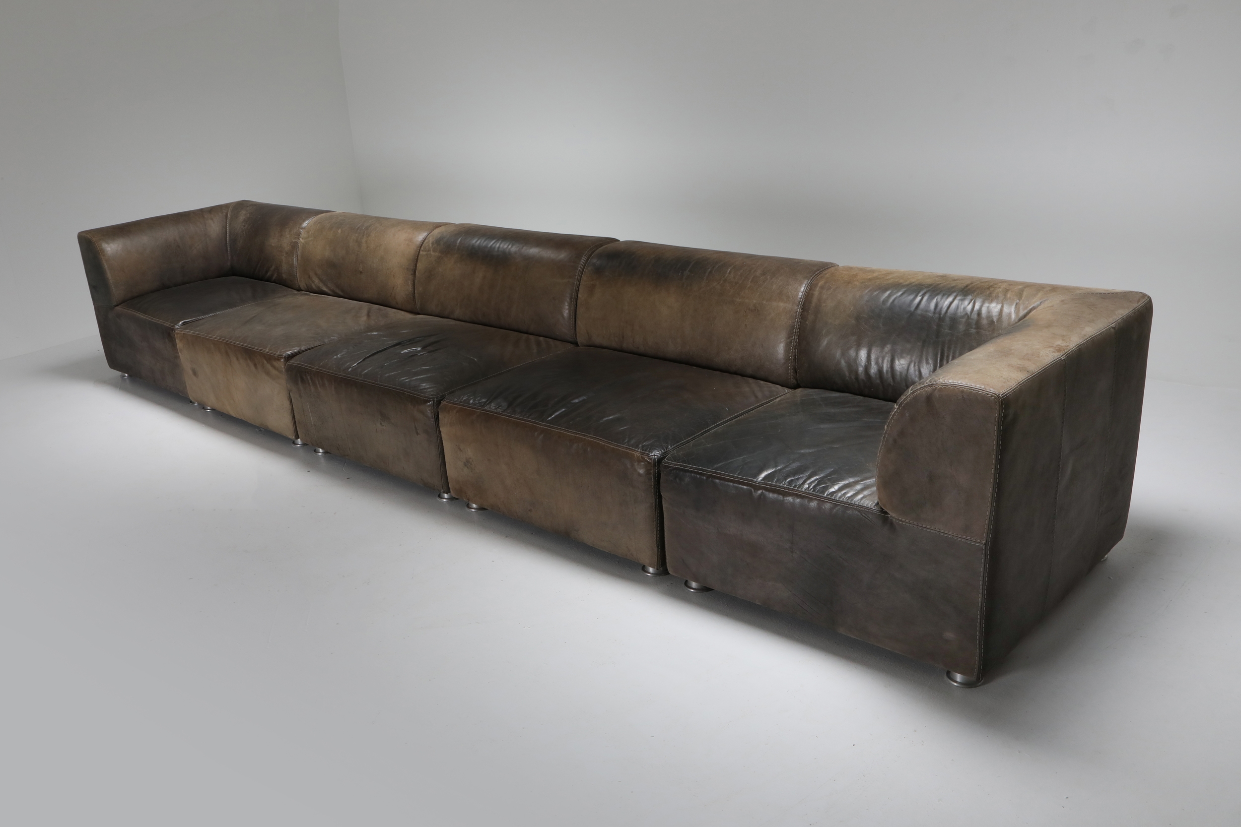Sectional Corner Sofa in Patinated Leather for Durlet - 1980's