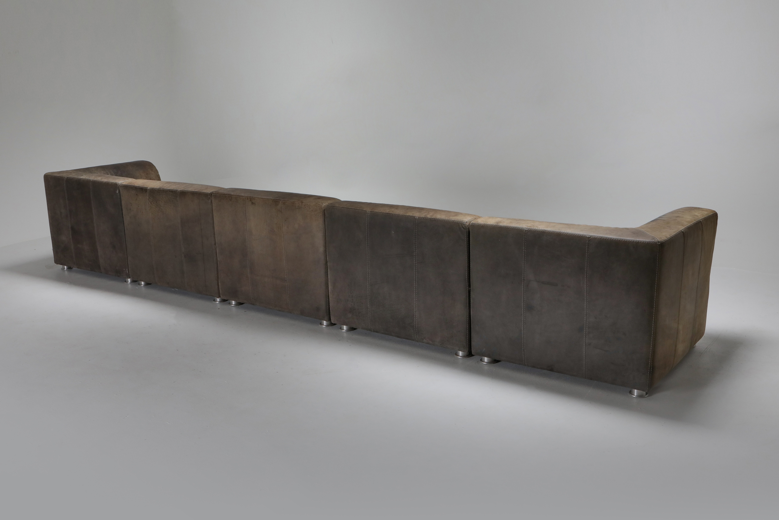 Sectional Corner Sofa in Patinated Leather for Durlet - 1980's
