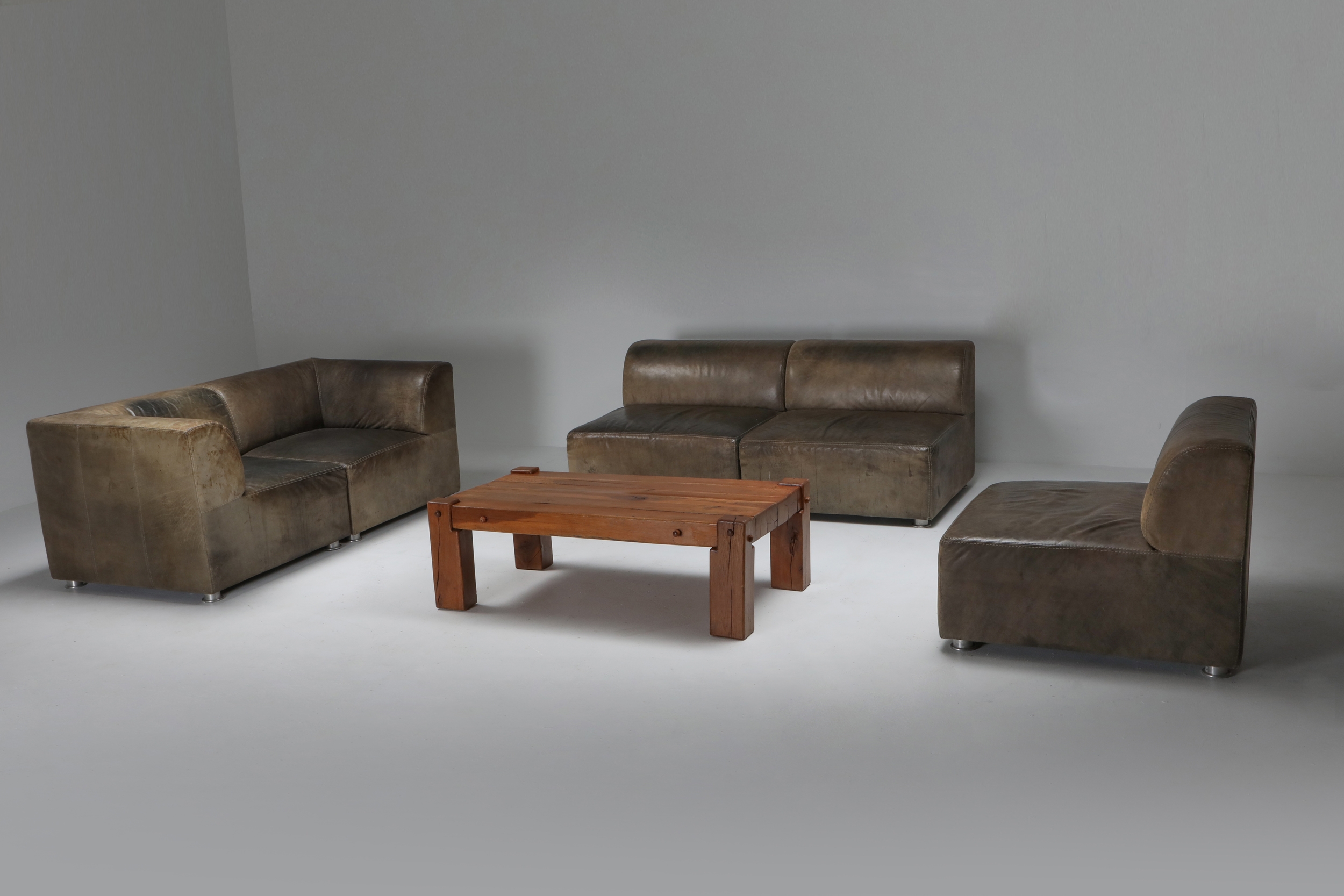 Sectional Corner Sofa in Patinated Leather for Durlet - 1980's