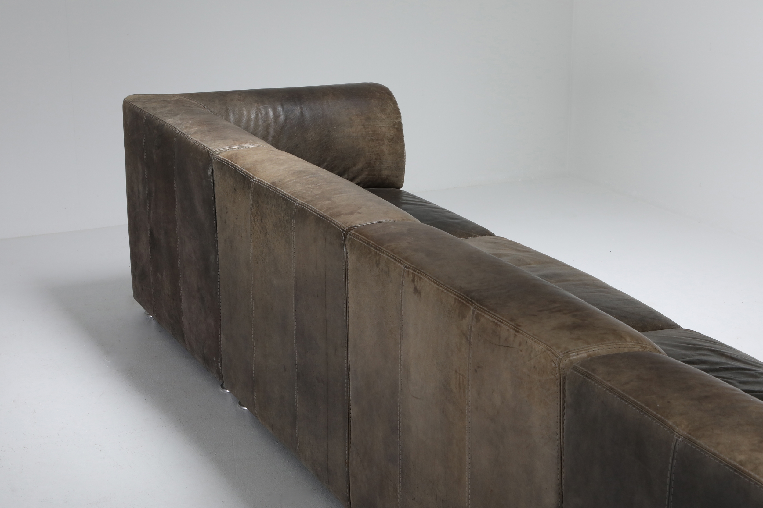 Sectional Corner Sofa in Patinated Leather for Durlet - 1980's