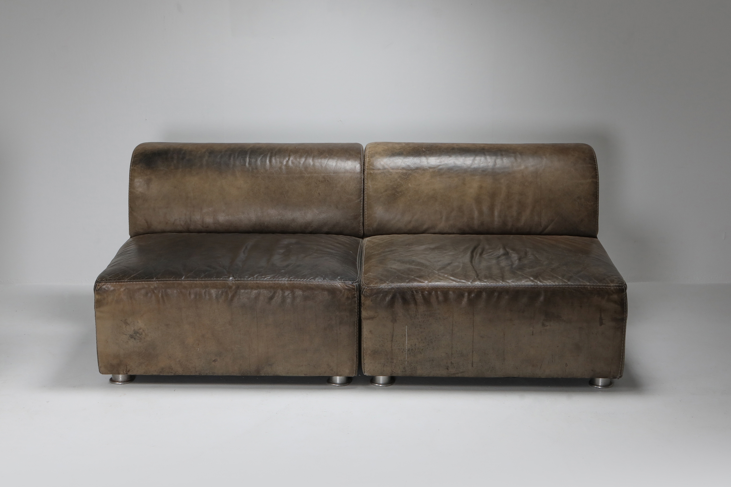 Sectional Corner Sofa in Patinated Leather for Durlet - 1980's