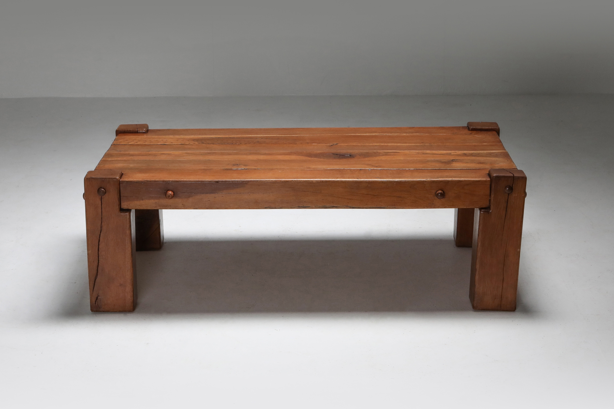 Rustic Modern Coffee Table in Solid Oak - 1960's