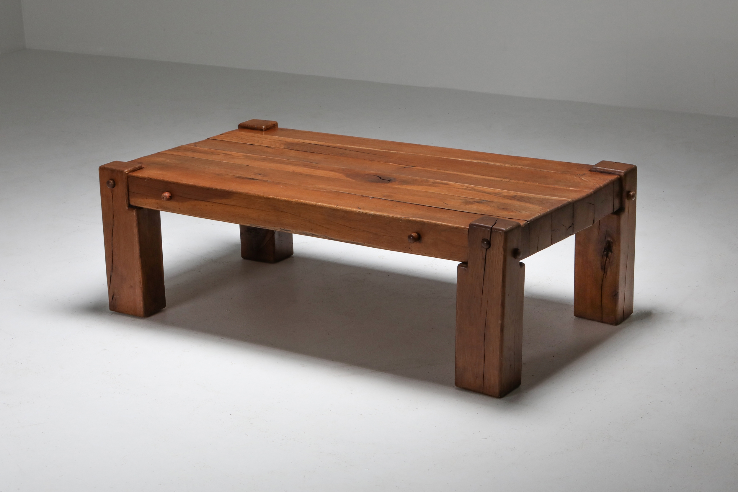 Rustic Modern Coffee Table in Solid Oak - 1960's